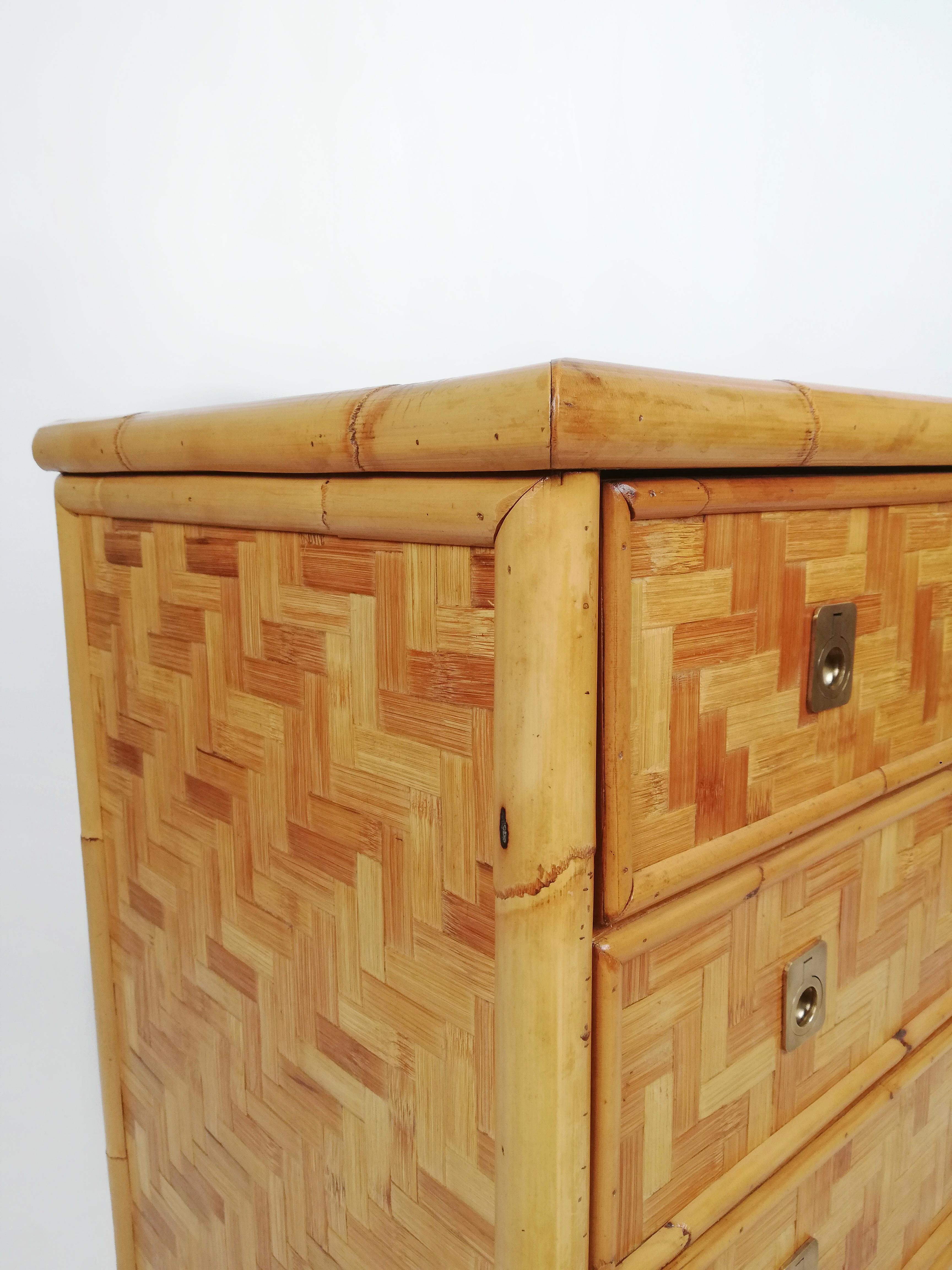 Chest of Drawers in Bamboo with Brass Handles by Dal Vera, Italy, 1970s 2