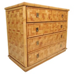 Chest of Drawers in Bamboo with Brass Handles by Dal Vera, Italy, 1970s