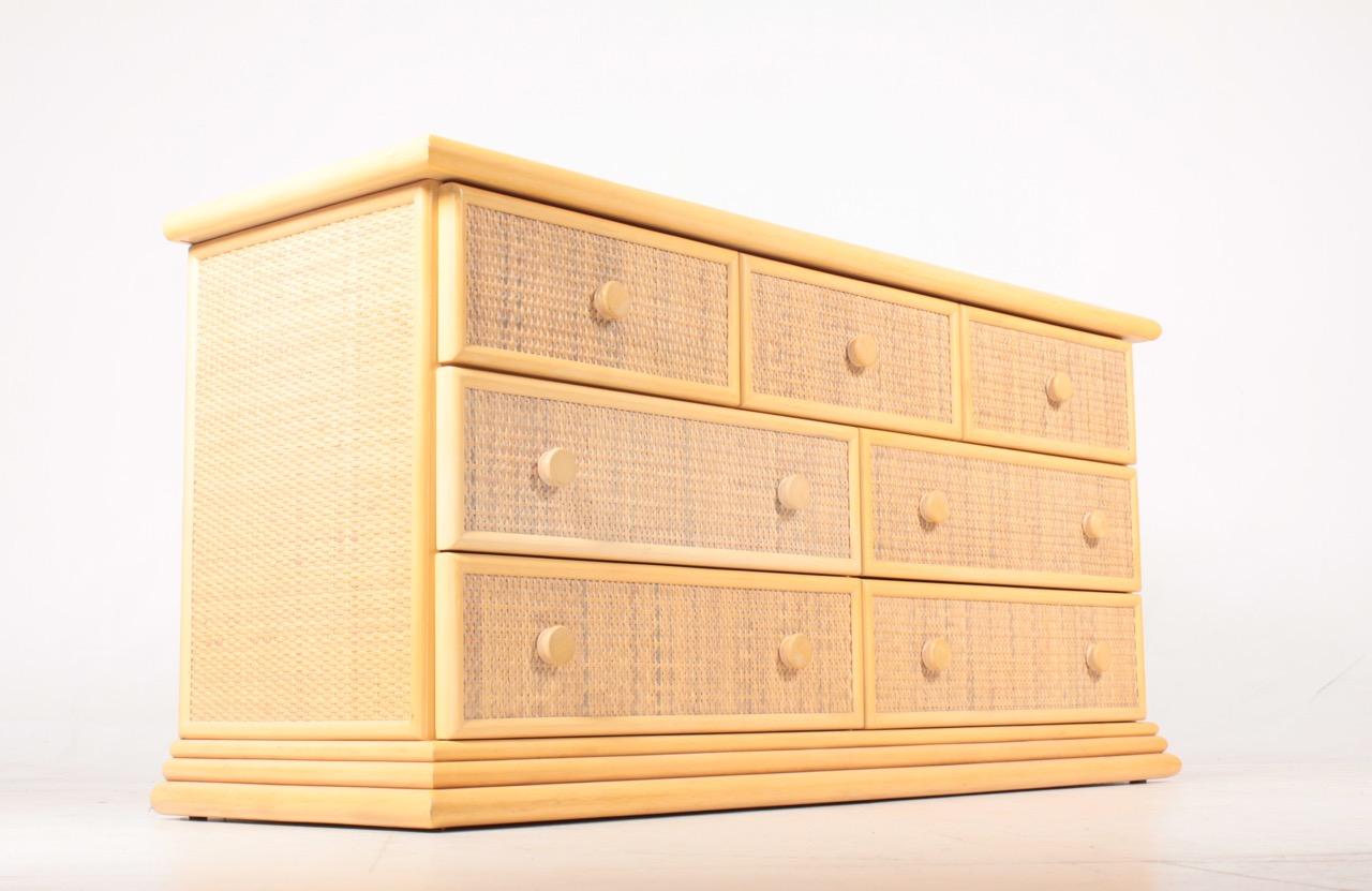 Late 20th Century Chest of Drawers in Beech with Cane Panels by Maugrion, Made in Spain