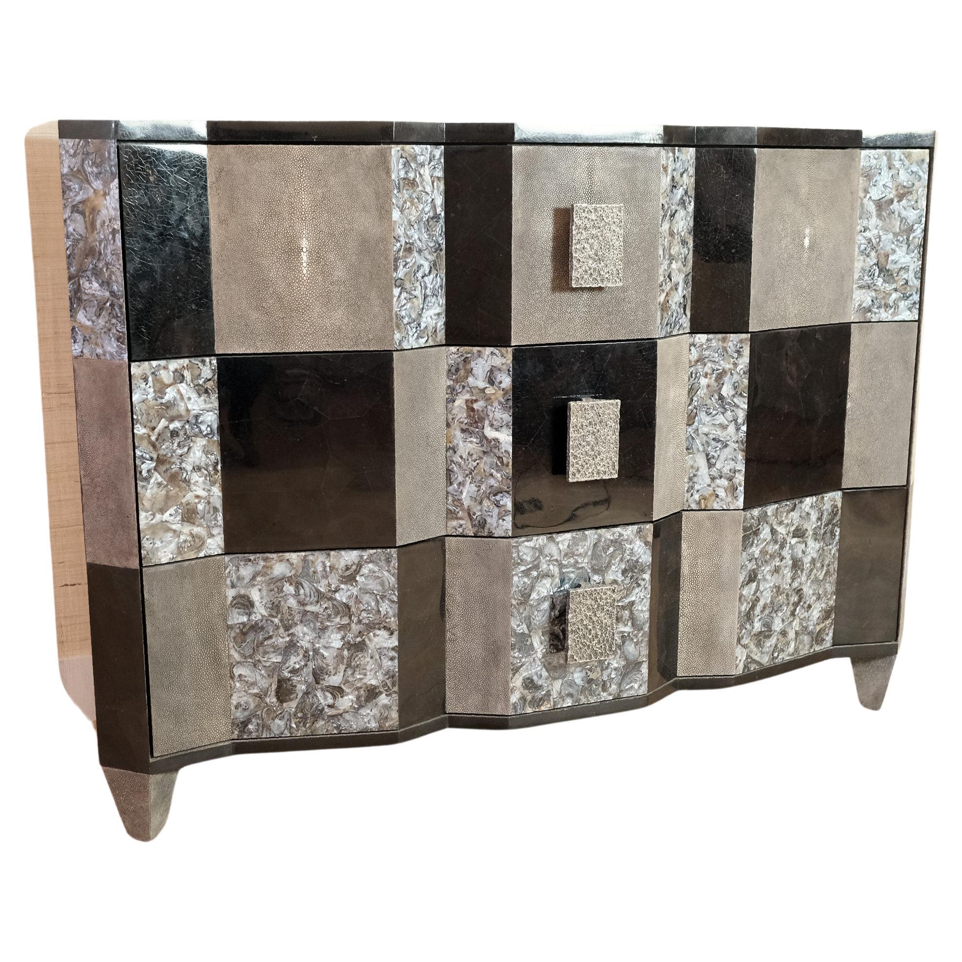 Chest of drawers in Black and grey marquetry by Ginger Brown