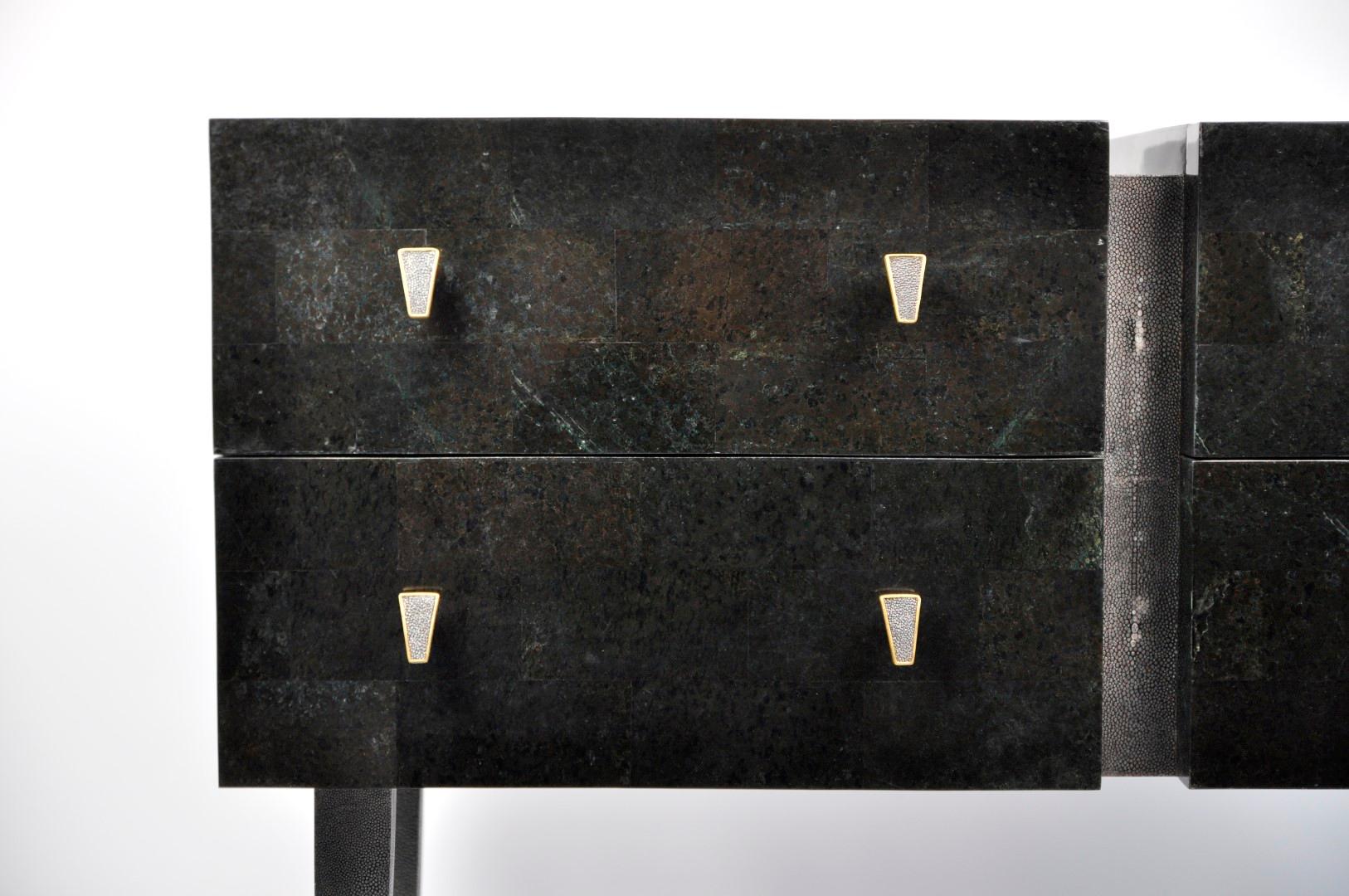 Contemporary Chest of drawers in Black stone marquetry by Ginger Brown For Sale