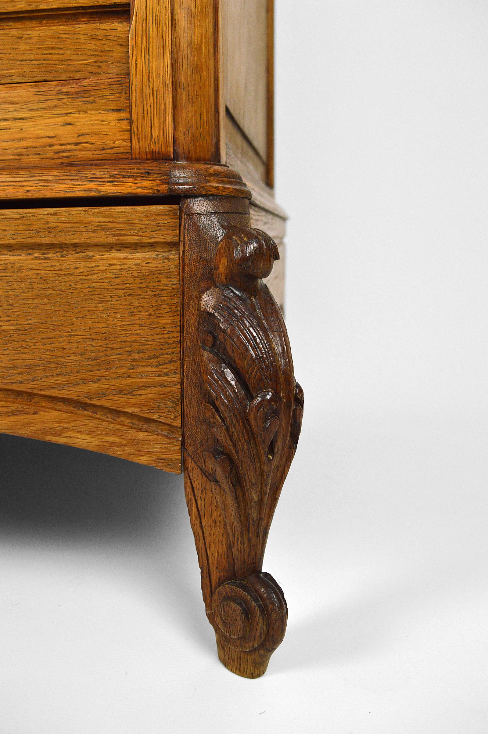 Chest of drawers in Carved Oak with Marble, France, circa 1910 For Sale 4