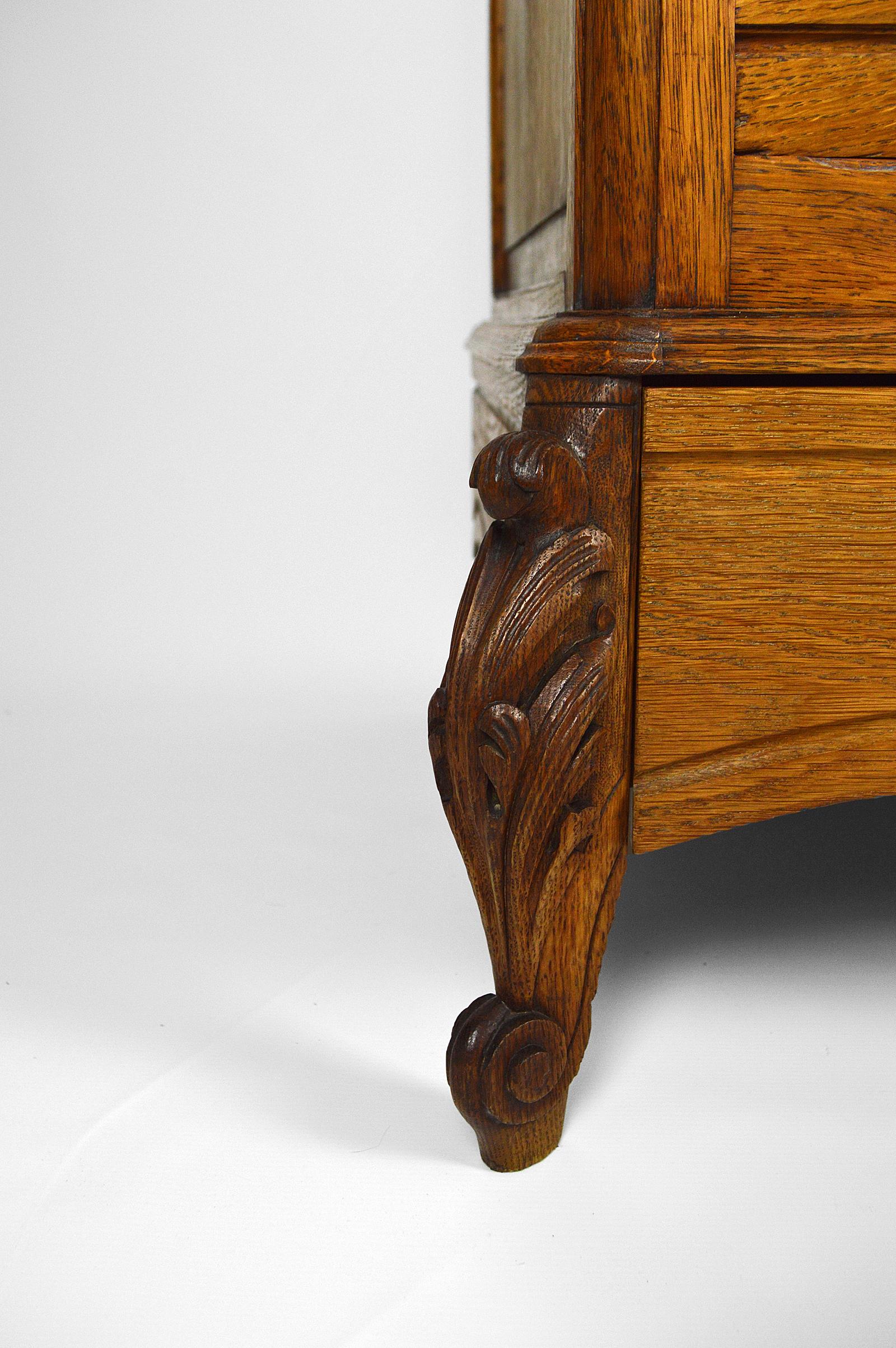 Chest of drawers in Carved Oak with Marble, France, circa 1910 For Sale 3