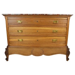 Antique Chest of drawers in Carved Oak with Marble, France, circa 1910