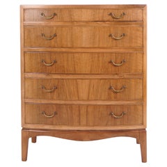 Chest of Drawers in flamed walnut by Ole Wanscher and A.J. Iversen, 1950s Chest of Drawers in flamed walnut by Ole Wanscher and A.J. Iversen, 1950s