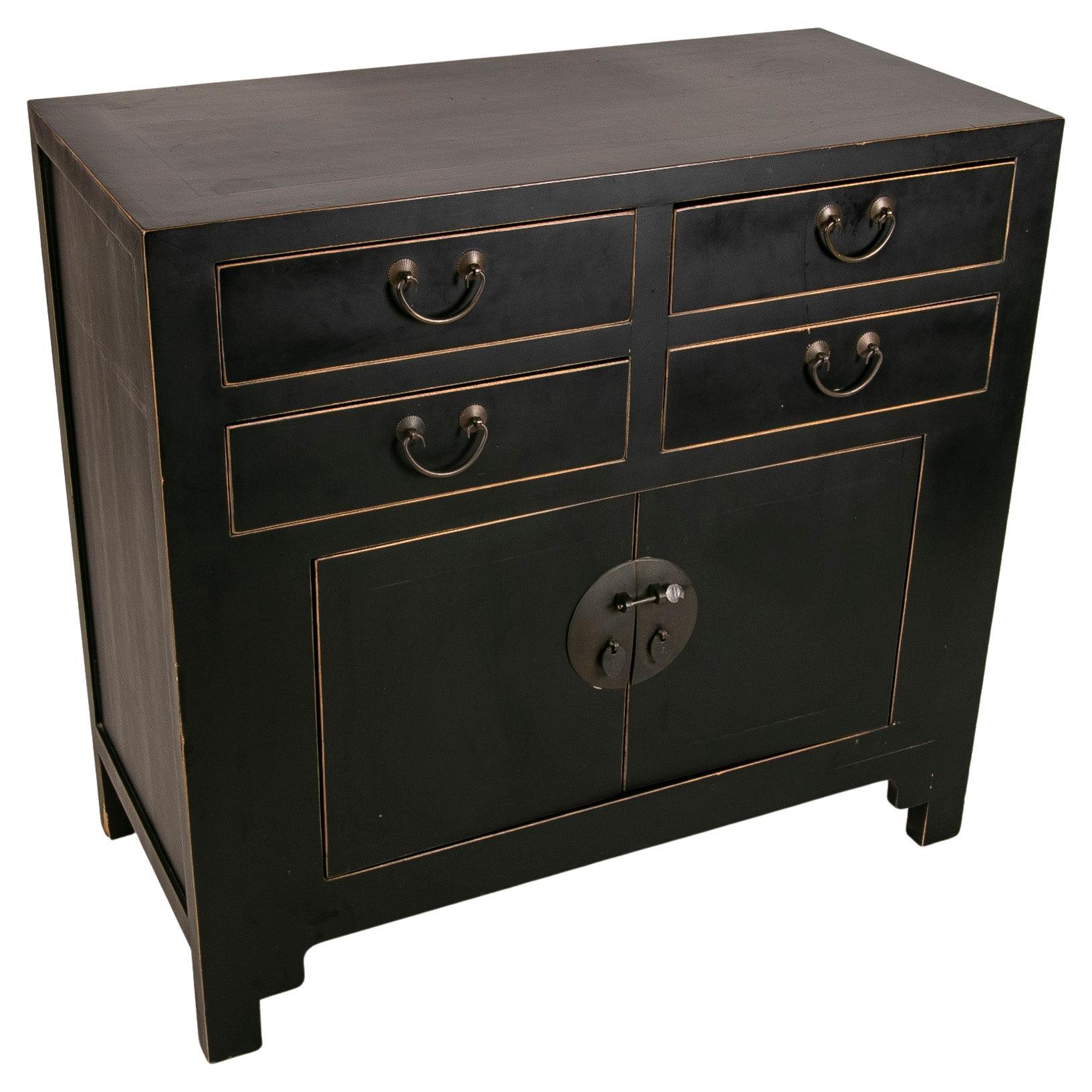 Chest of Drawers in Lacquered Wood with Drawers and Metal Pulls