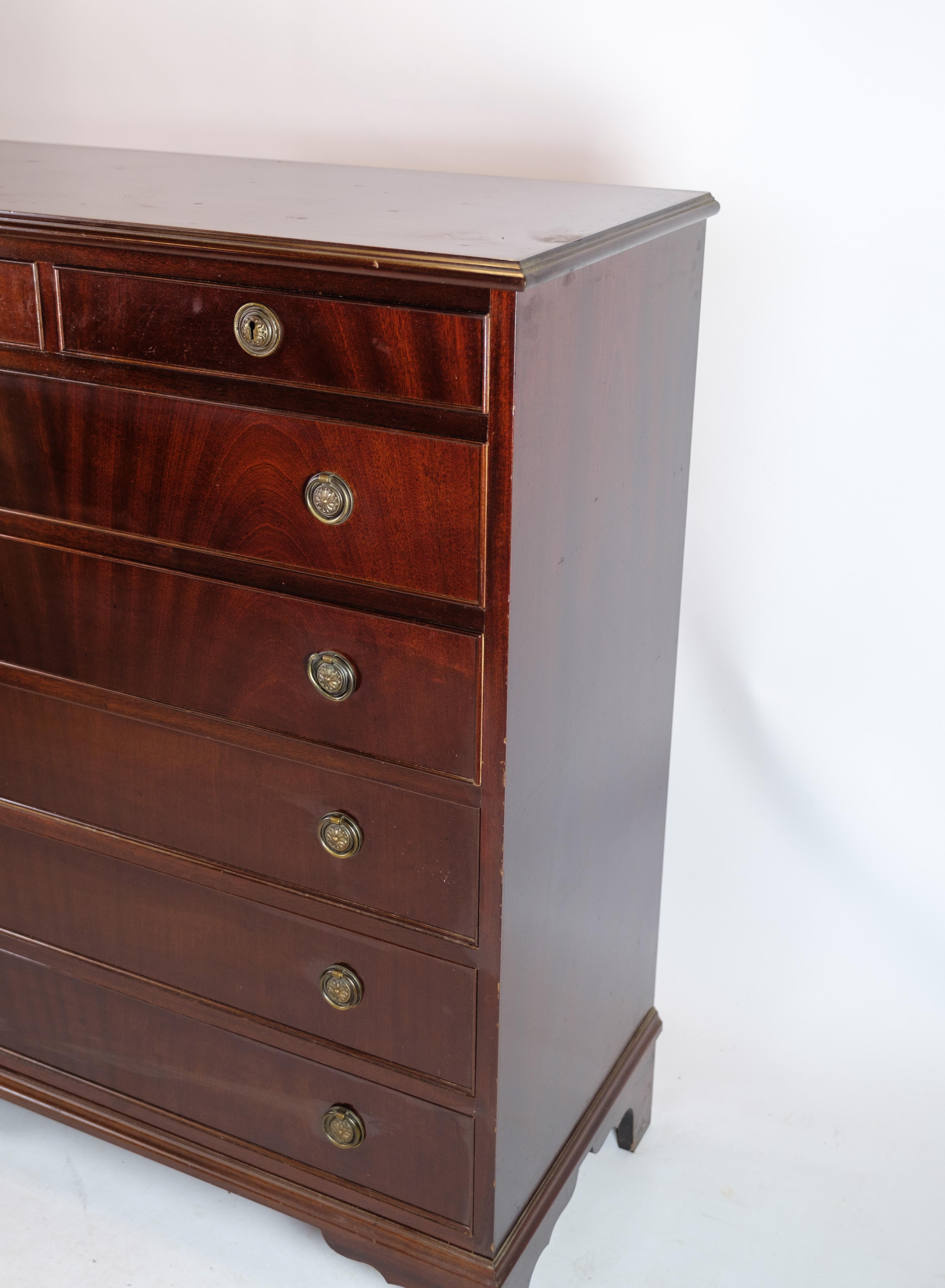 Danish Chest of drawers In Mahogany With 7 drawers and Brass handles From The 1930