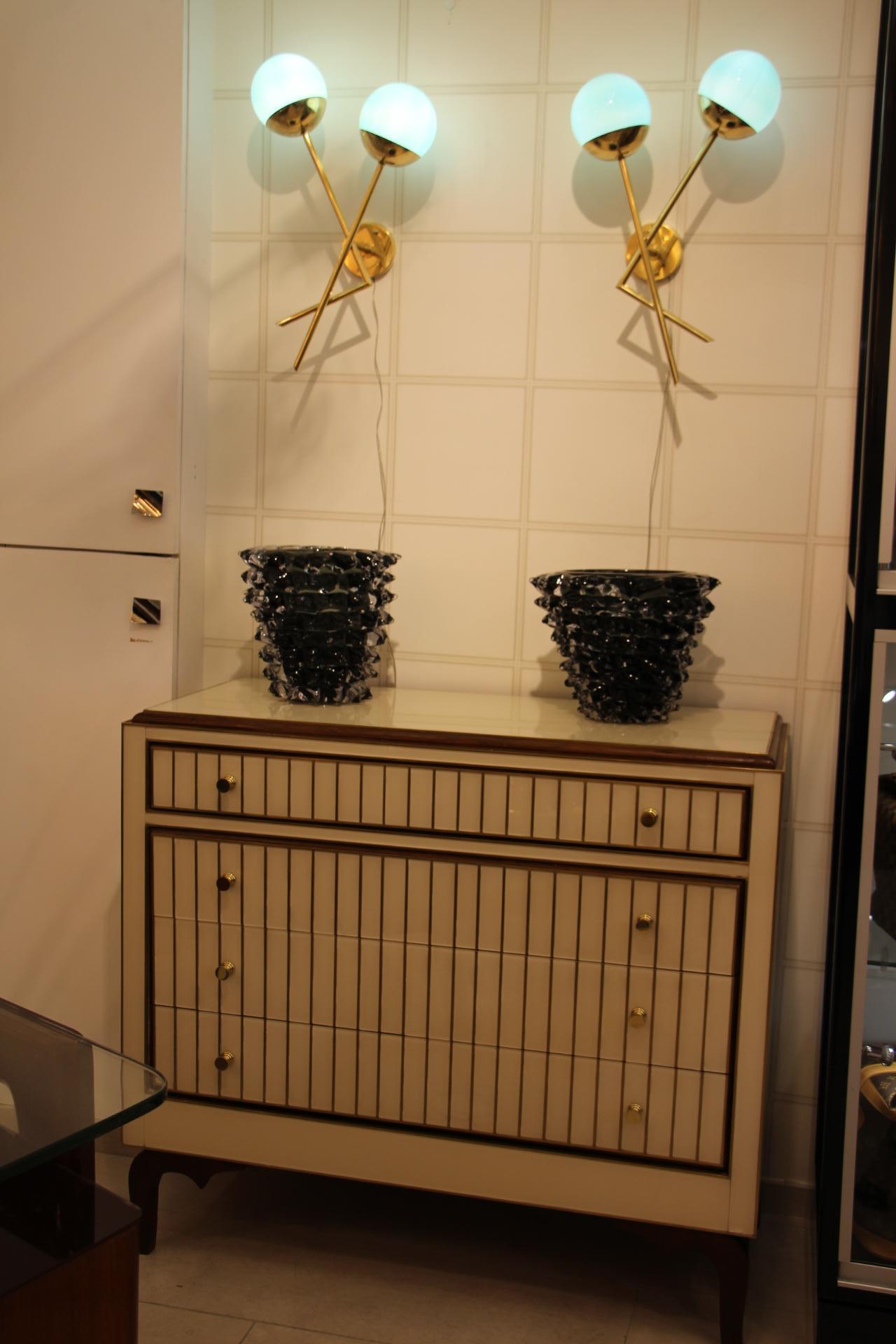 Chest of Drawers in Murano Glass and Brass Inlay, Beige and Golden Color 5