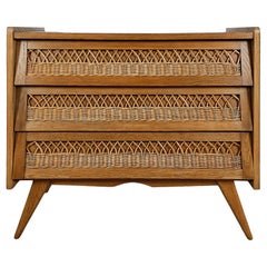 Retro Chest of drawers in oak and wicker – France 1950