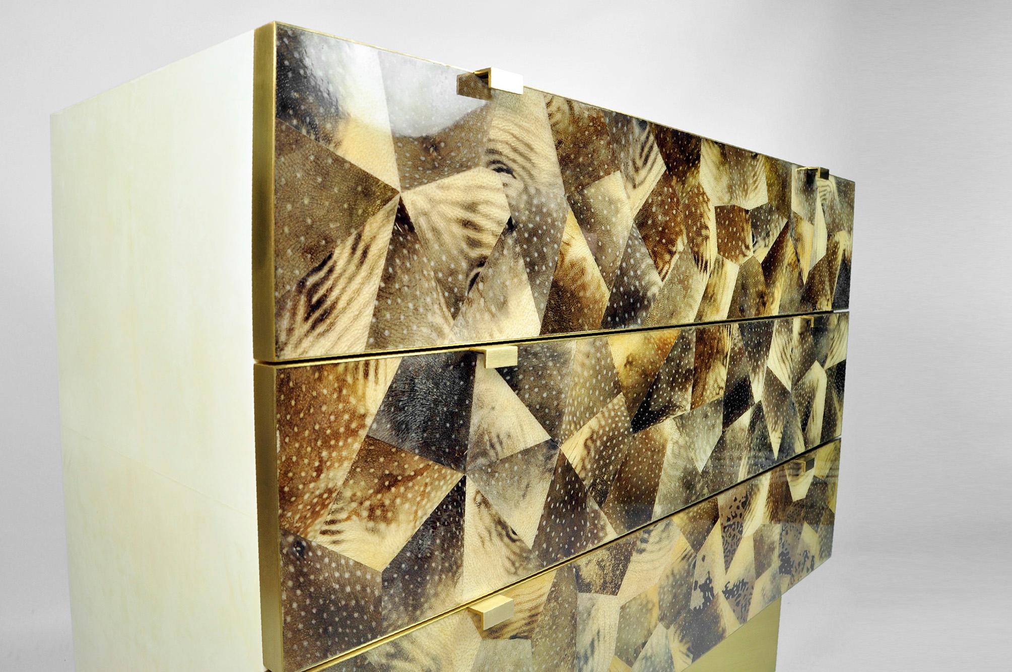 Hand-Crafted Chest of drawers in Parchment and Fugu by Ginger Brown For Sale