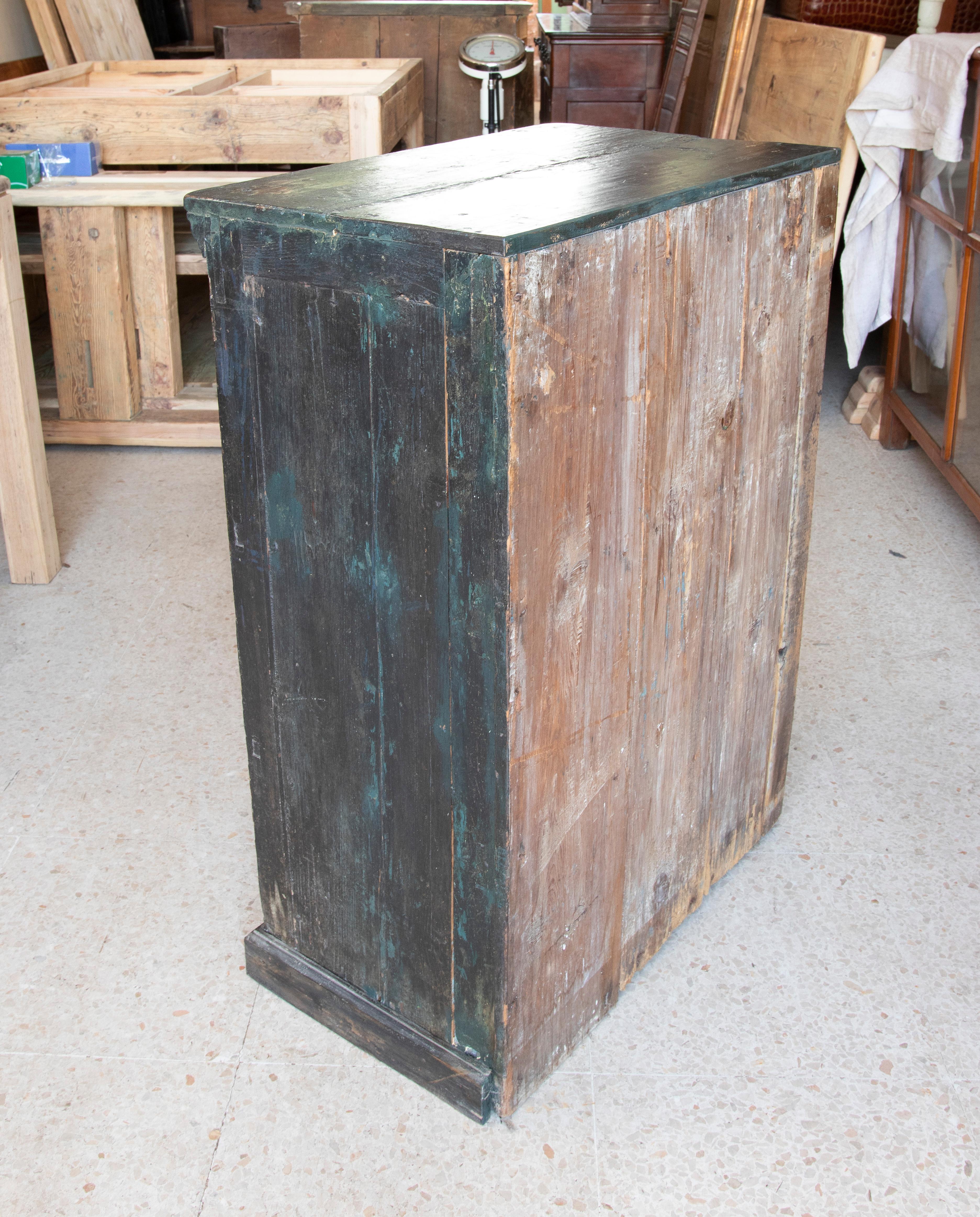 Chest of Drawers in Polychromed Wood in Blue Tones with Iron Handles For Sale 3