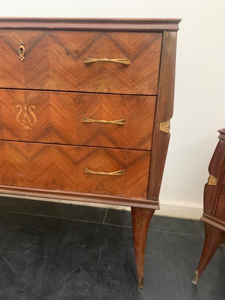 Mid-Century Modern Chest of Drawers in Rosewood & Brass Details, 1950s For Sale