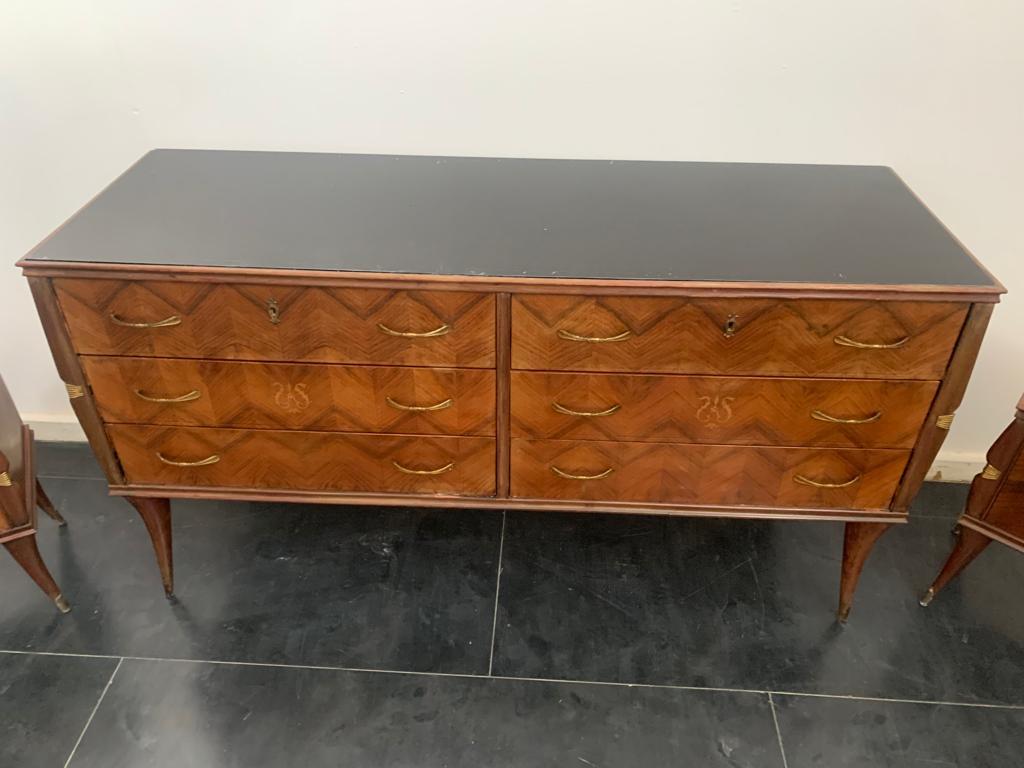Italian Chest of Drawers in Rosewood & Brass Details, 1950s For Sale