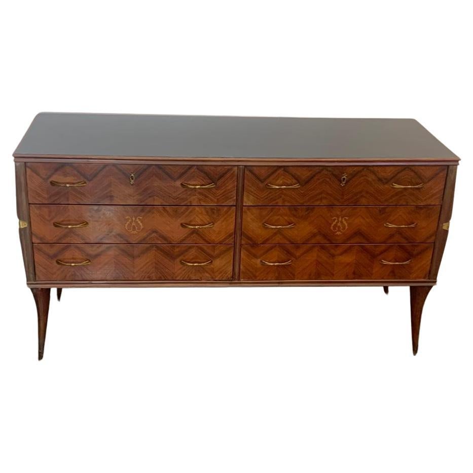 Chest of Drawers in Rosewood & Brass Details, 1950s For Sale