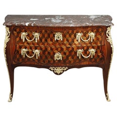Antique Chest of Drawers in Rosewood Veneer with Oeben Marquetry, Louis XV Period