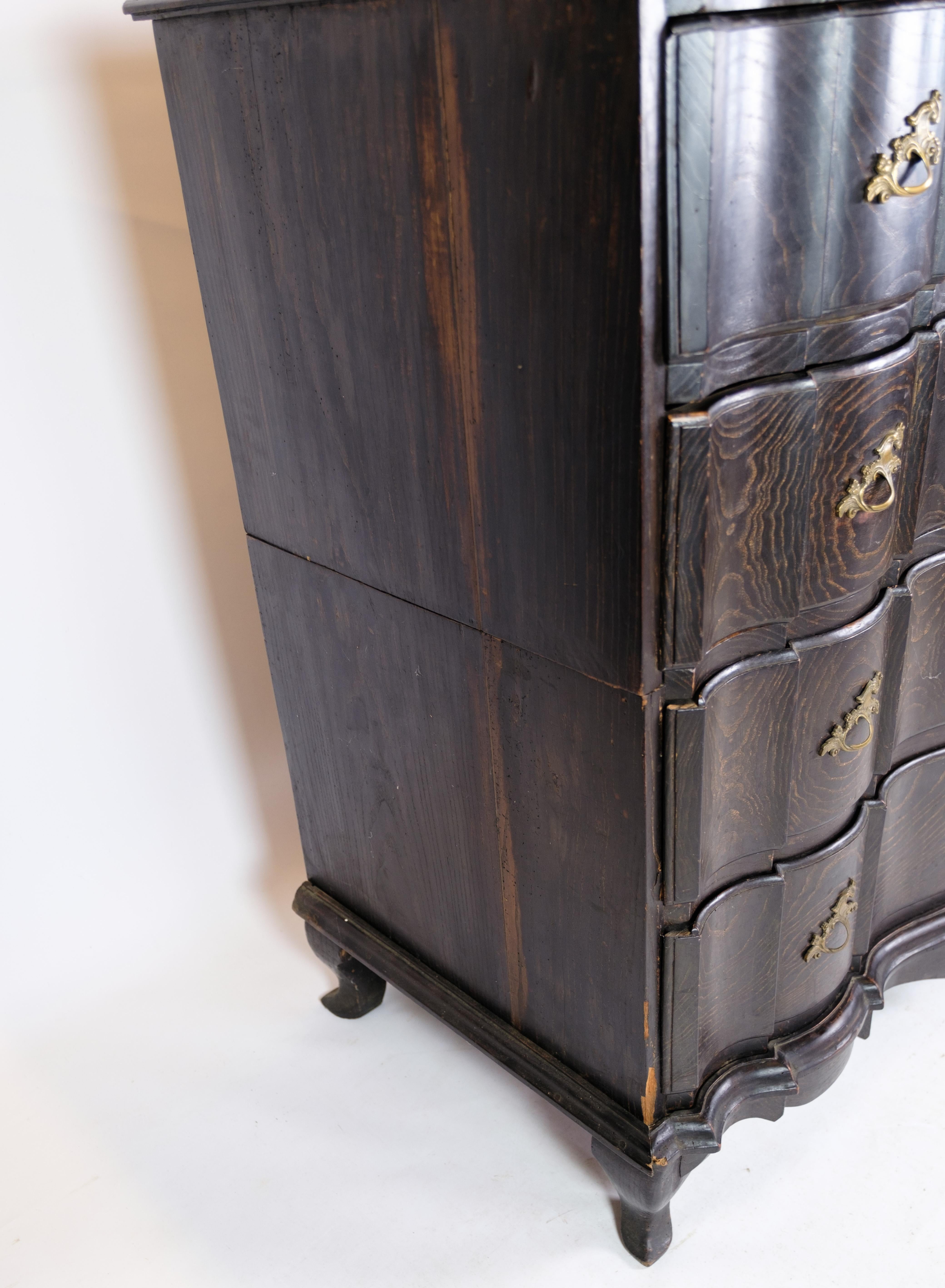 Danish Chest of drawers in Stained oak with Brass from the 19th century For Sale