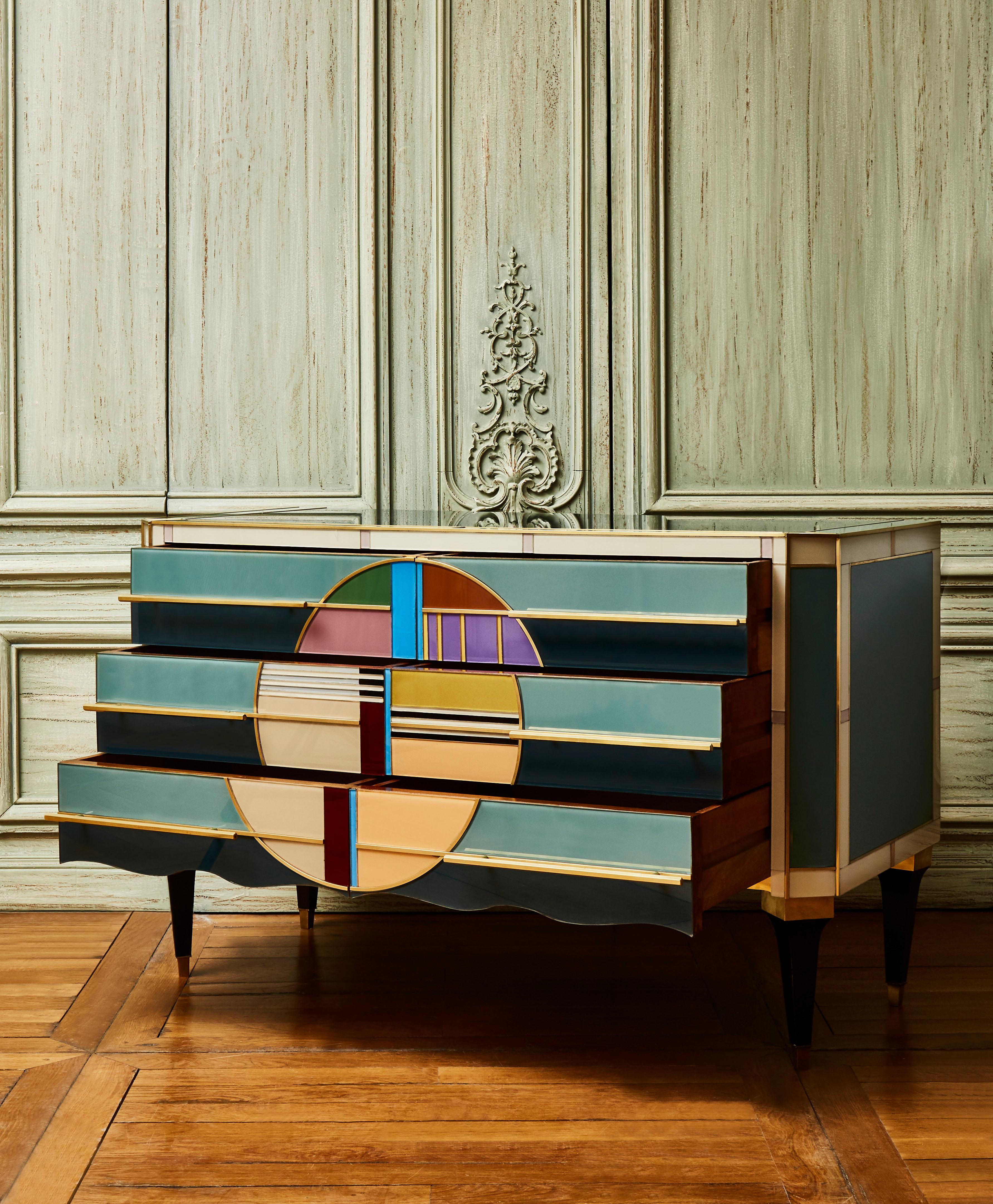 French Chest of Drawers in Tainted Mirror, by Studio Glustin