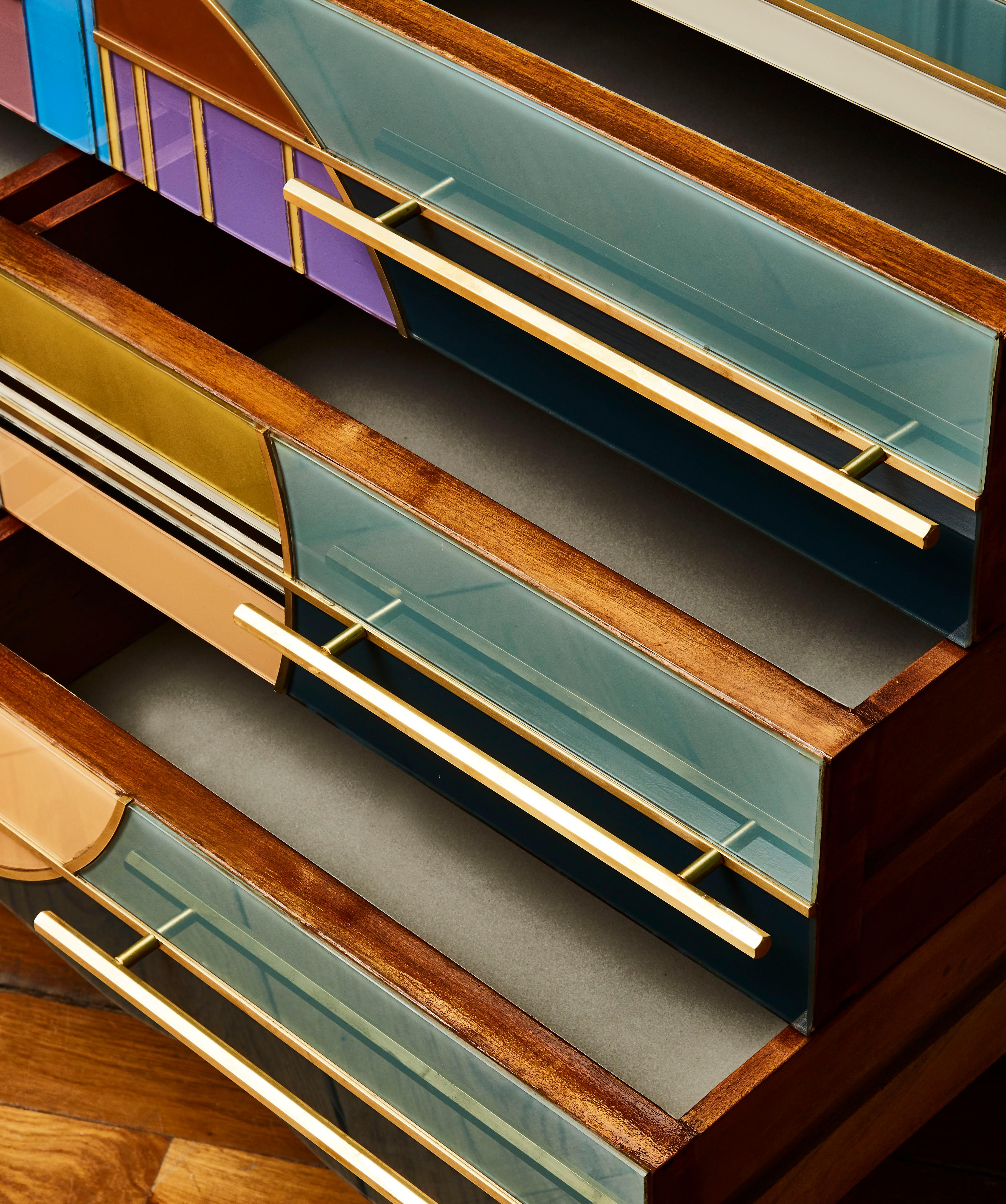 Chest of Drawers in Tainted Mirror, by Studio Glustin In Excellent Condition In Saint-Ouen (PARIS), FR