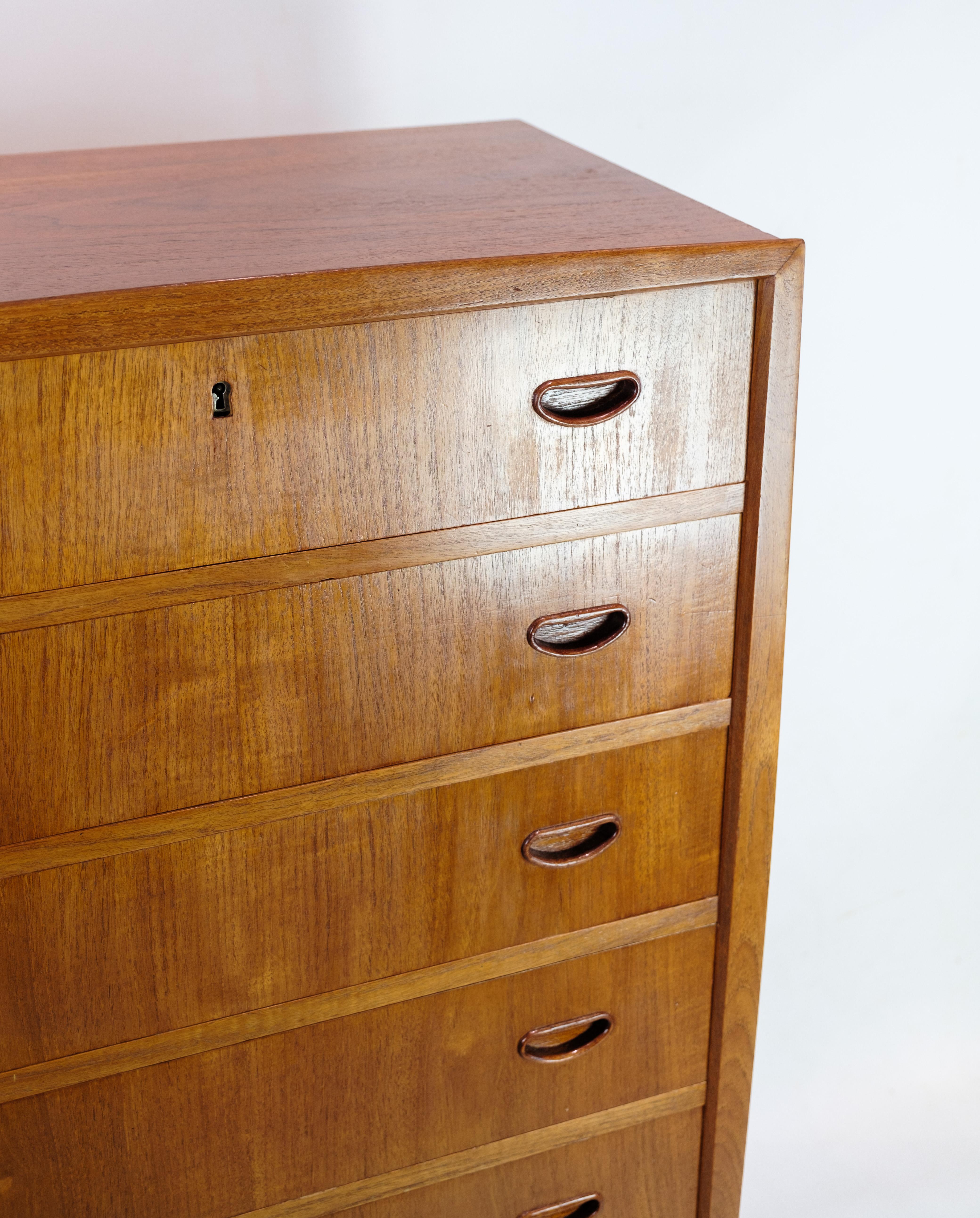 A teak dresser of Danish design from the 1960s is a lovely example of mid-century modern furniture style that is still popular today.

The teak wood is known for its natural beauty, warm colors and durability, which made it a preferred material for