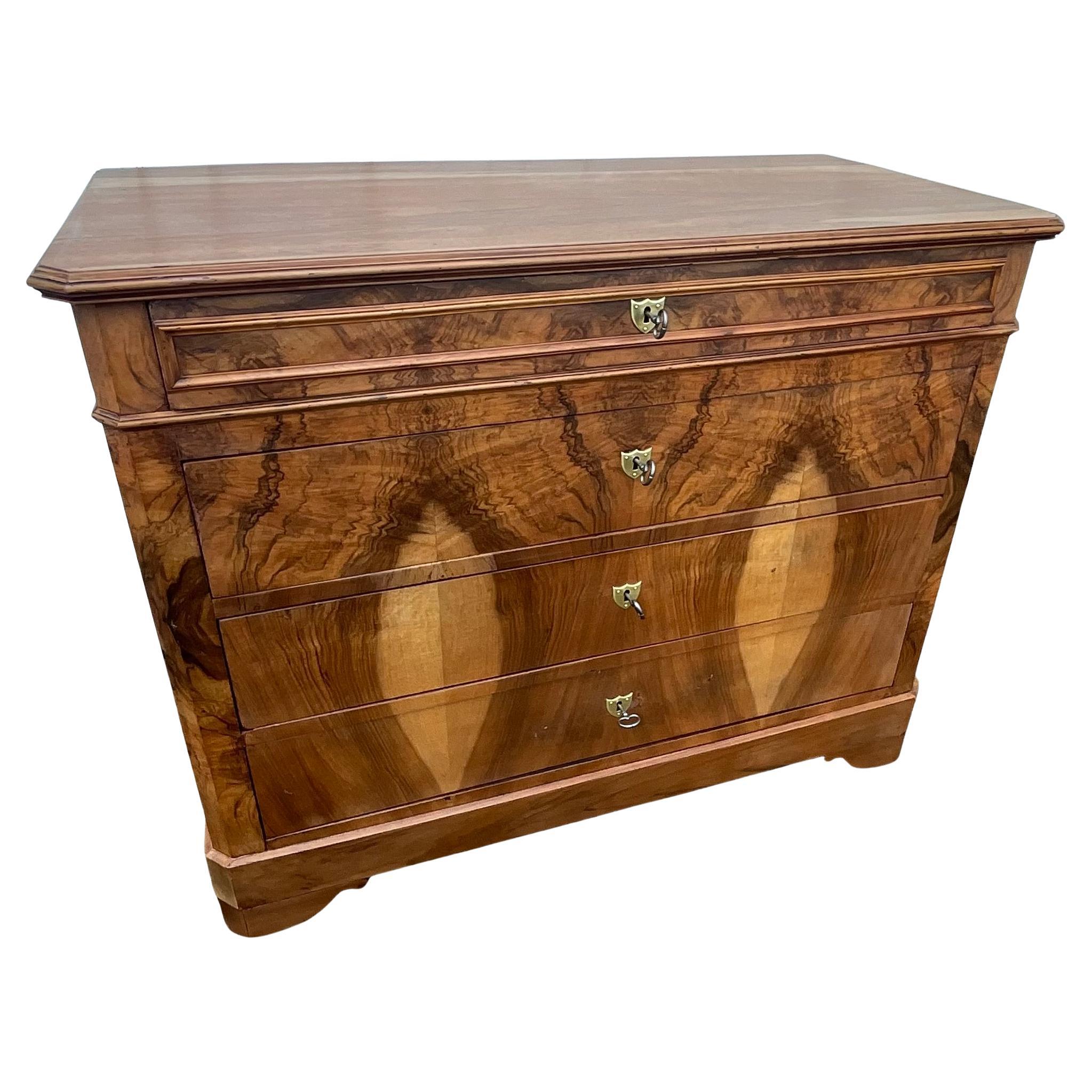 Chest Of Drawers In Walnut And Burr Walnut, Late 19th Century For Sale