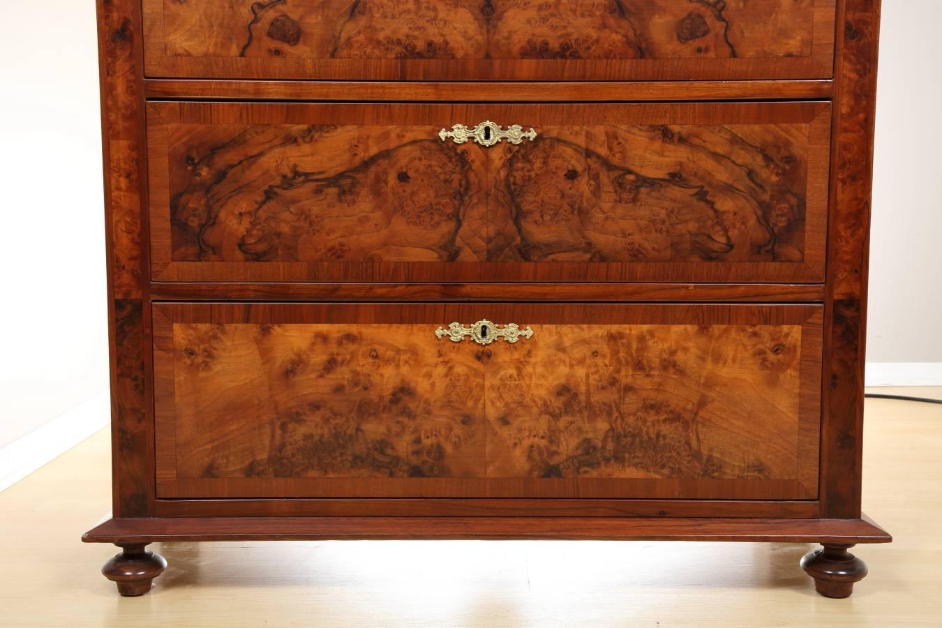 Chest of Drawers in Walnut Root Veneer, circa 1880 For Sale 1