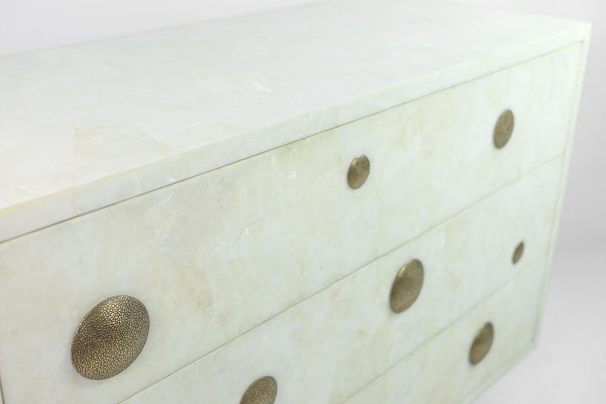 Hand-Crafted Chest of Drawers in White Rock Crystal and Casted Brass by Ginger Brown For Sale