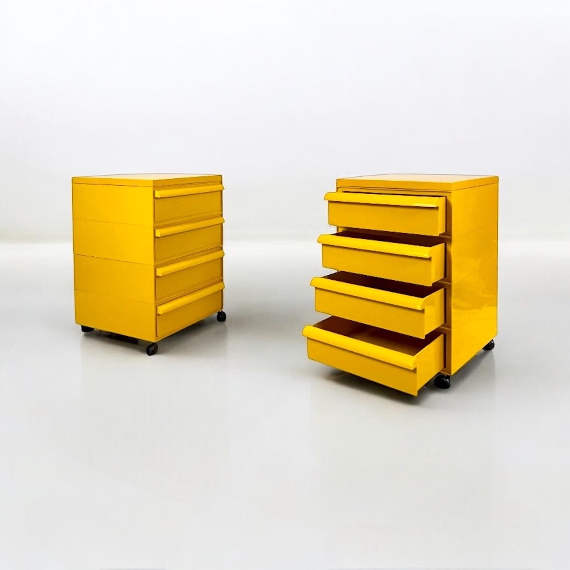 Industrial Chest of Drawers Kartell Model 4602 by Simon Fussell in yellow, 1970s, Set of 2