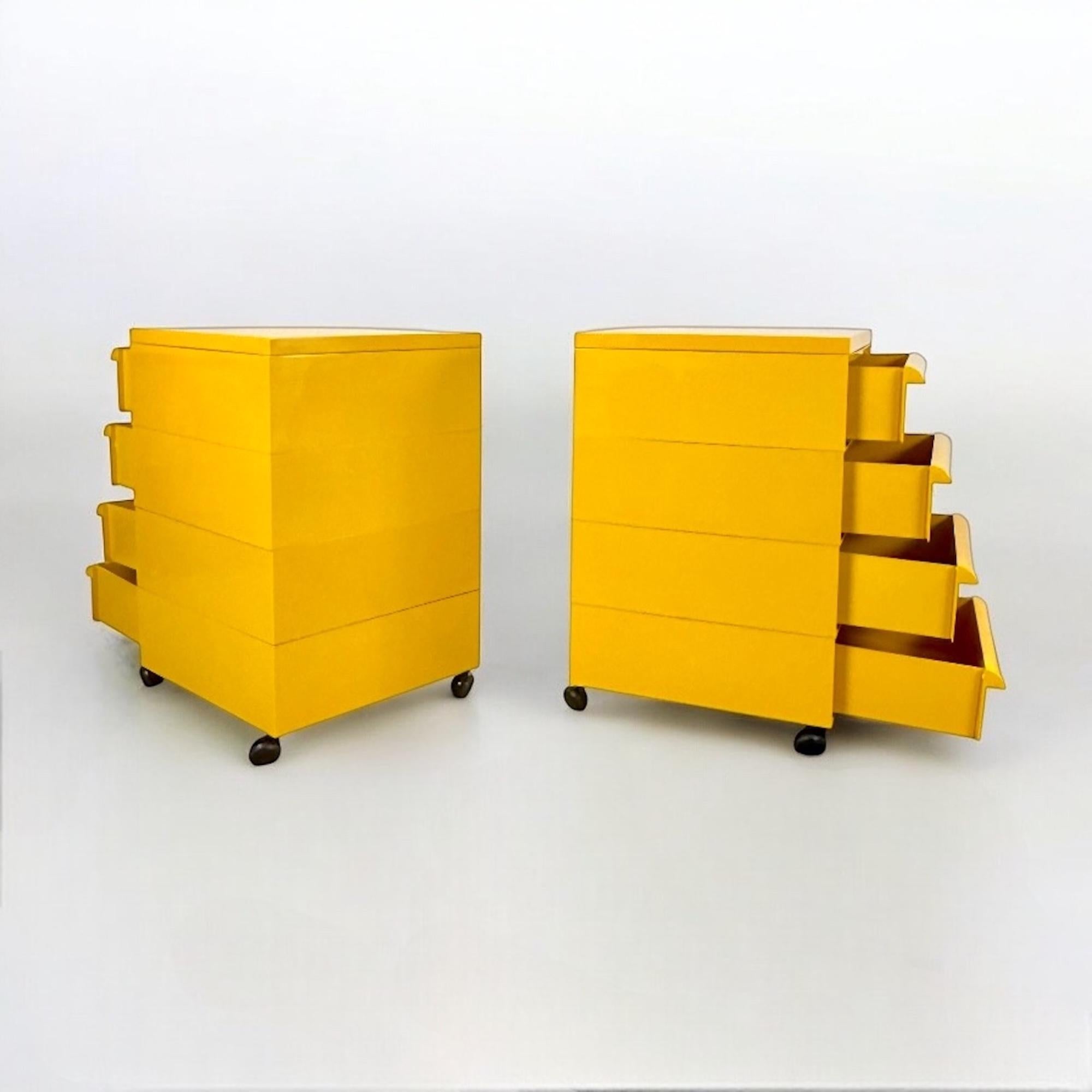 Plastic Chest of Drawers Kartell Model 4602 by Simon Fussell in yellow, 1970s, Set of 2