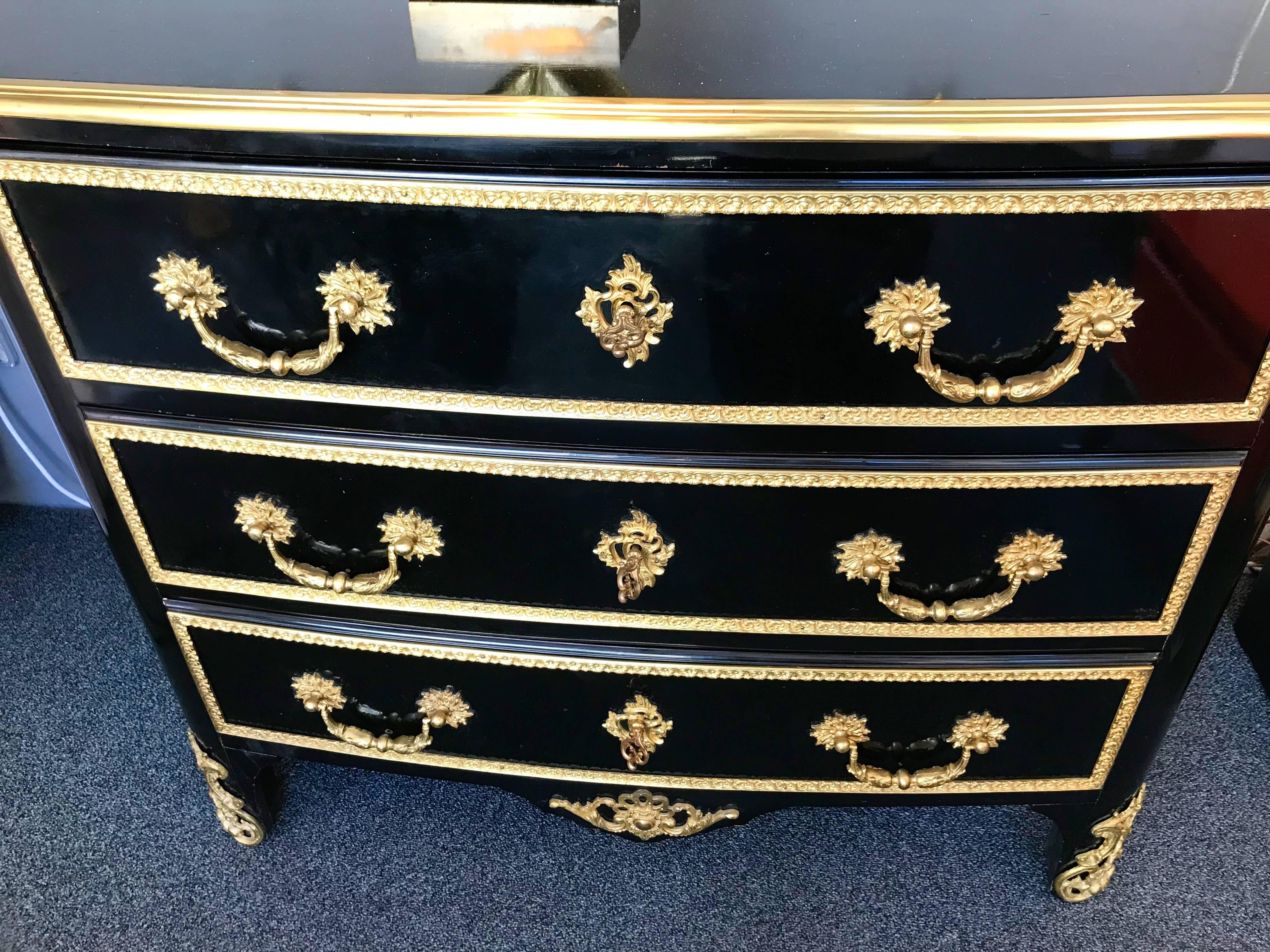 French Chest of Drawers Lacquered and Bronze by Maison Jansen, France, 1970s