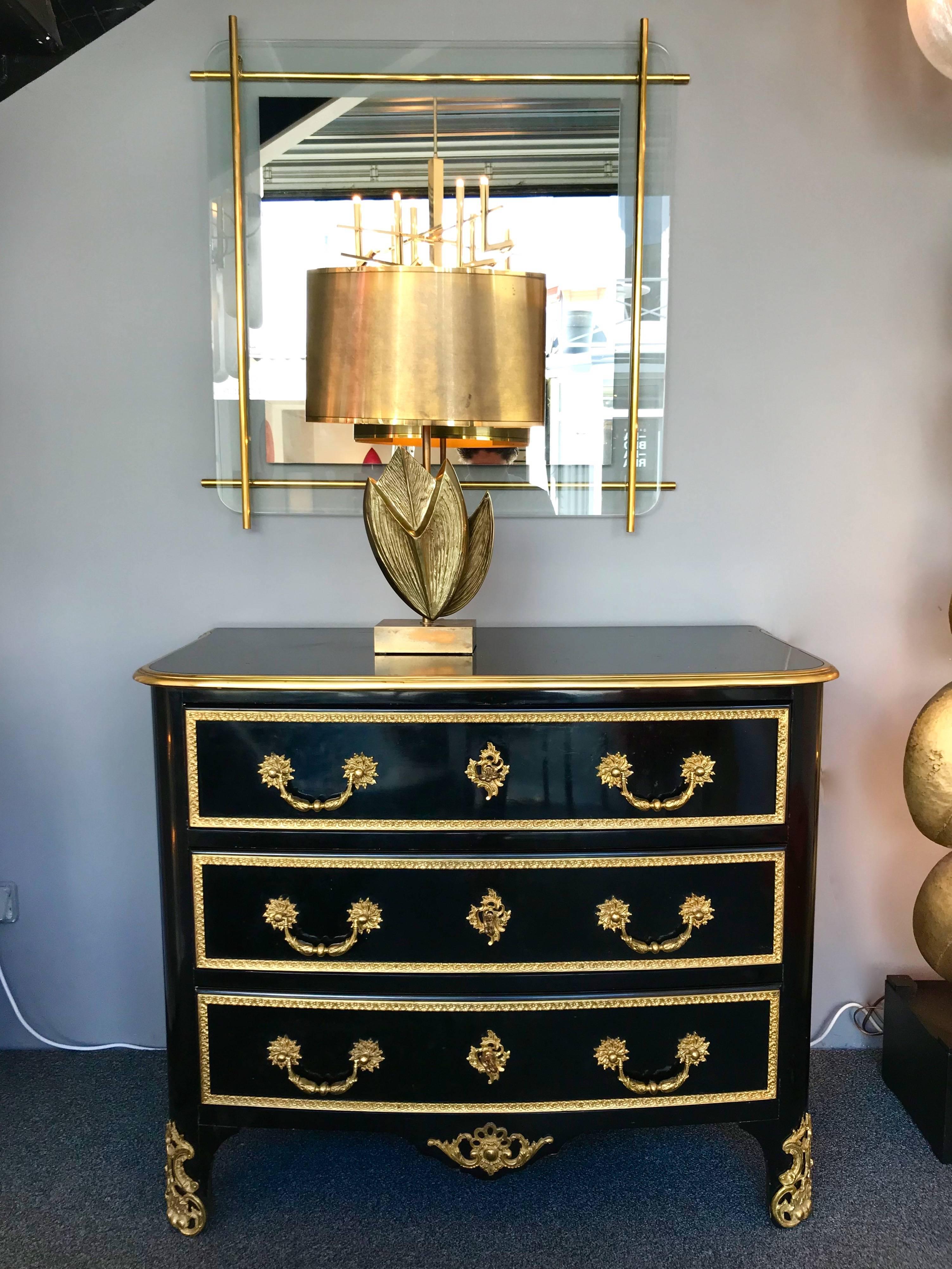 Late 20th Century Chest of Drawers Lacquered and Bronze by Maison Jansen, France, 1970s