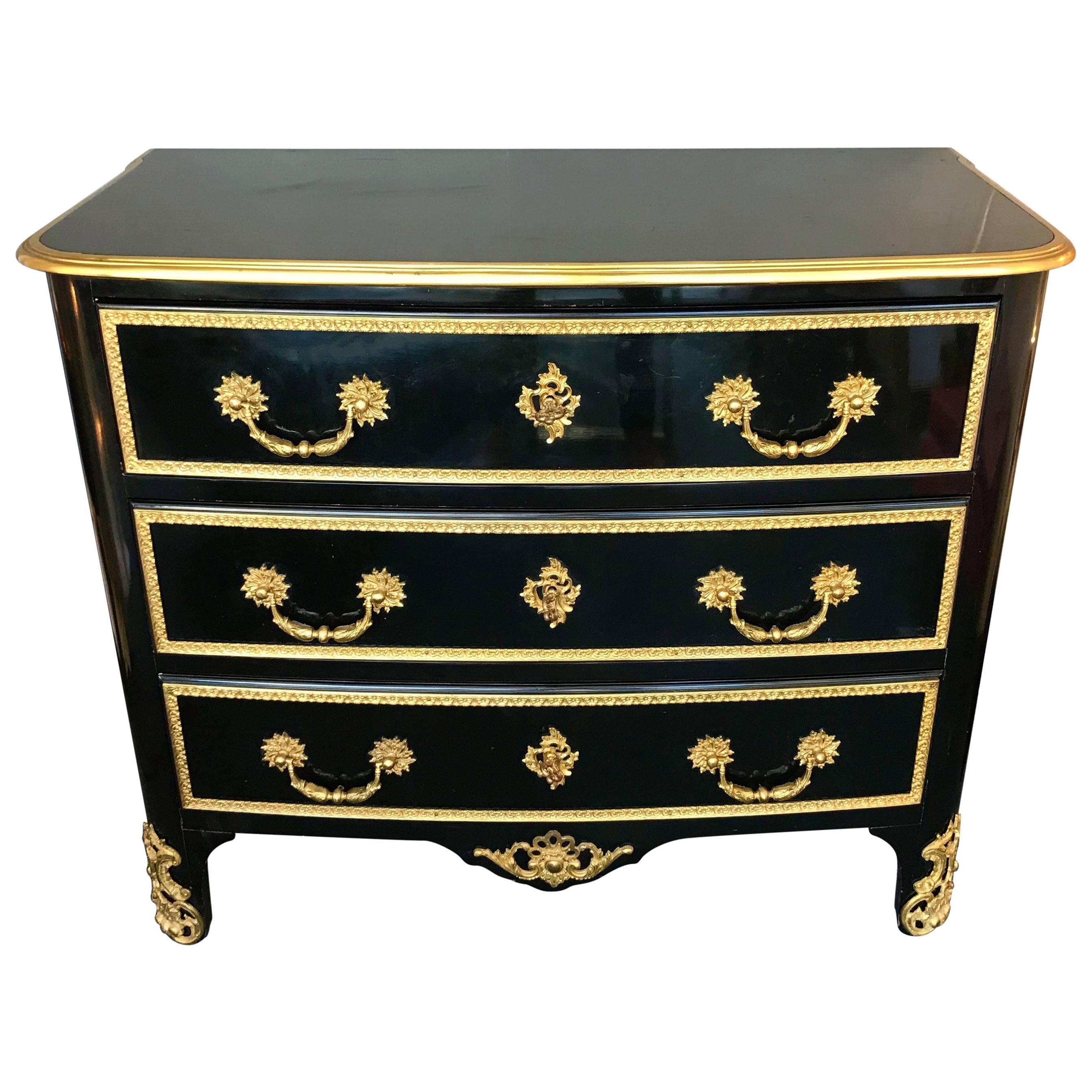 Chest of Drawers Lacquered and Bronze by Maison Jansen, France, 1970s