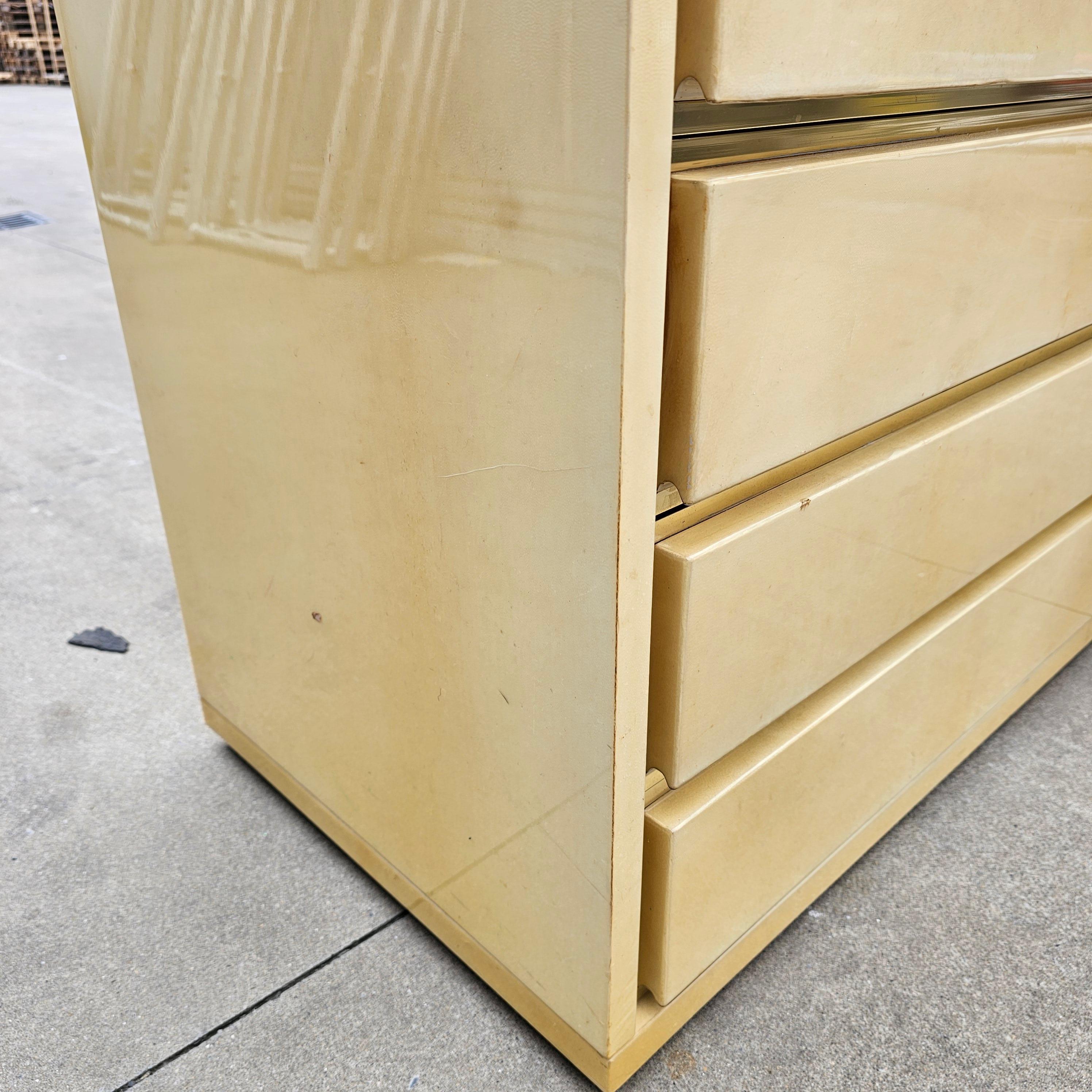 Late 20th Century Chest of Drawers Lacquered Goatskin and Brass by Aldo Tura, Italy, 1970s For Sale