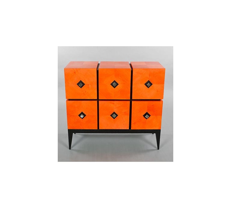 Chest Of Drawers Losange In Orange Tinted Sycomore Open Is Tow