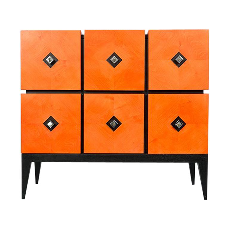 Chest of Drawers "Losange" in Orange Tinted Sycomore Open is Tow Drawers For Sale