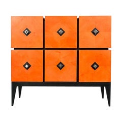 Chest of Drawers "Losange" in Orange Tinted Sycomore Open is Tow Drawers