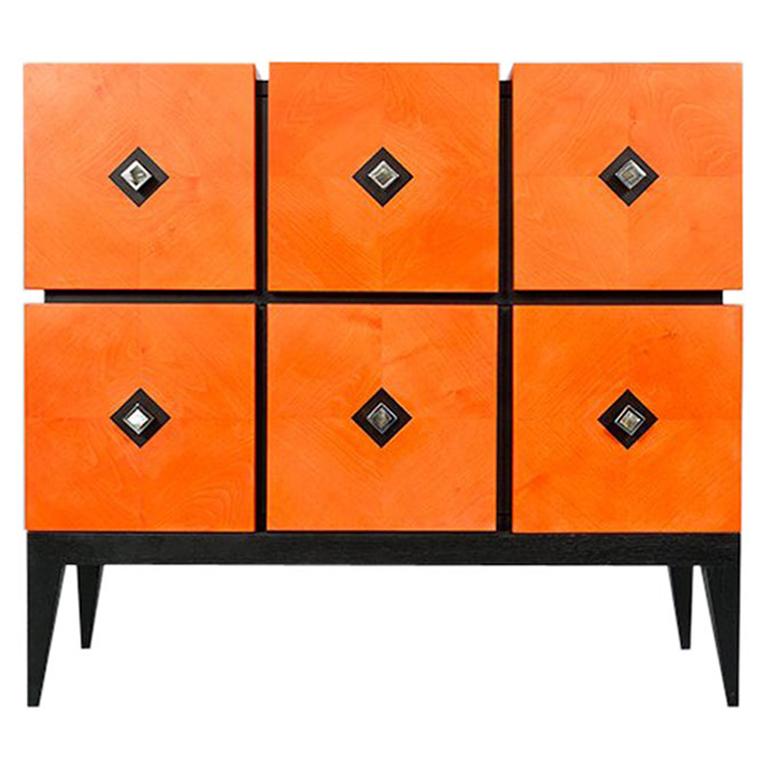 Chest of Drawers "Losange" in Orange Tinted Sycomore Open Is Tow Drawers