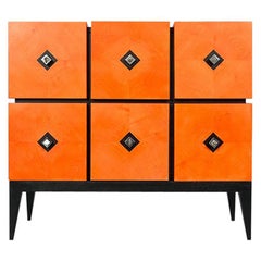 Commode Losange en sycomore teinté orange Open Is Tow Drawers