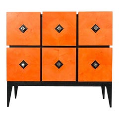 Chest of Drawers "Losange" in Orange Tinted Sycomore Open is Tow Drawers