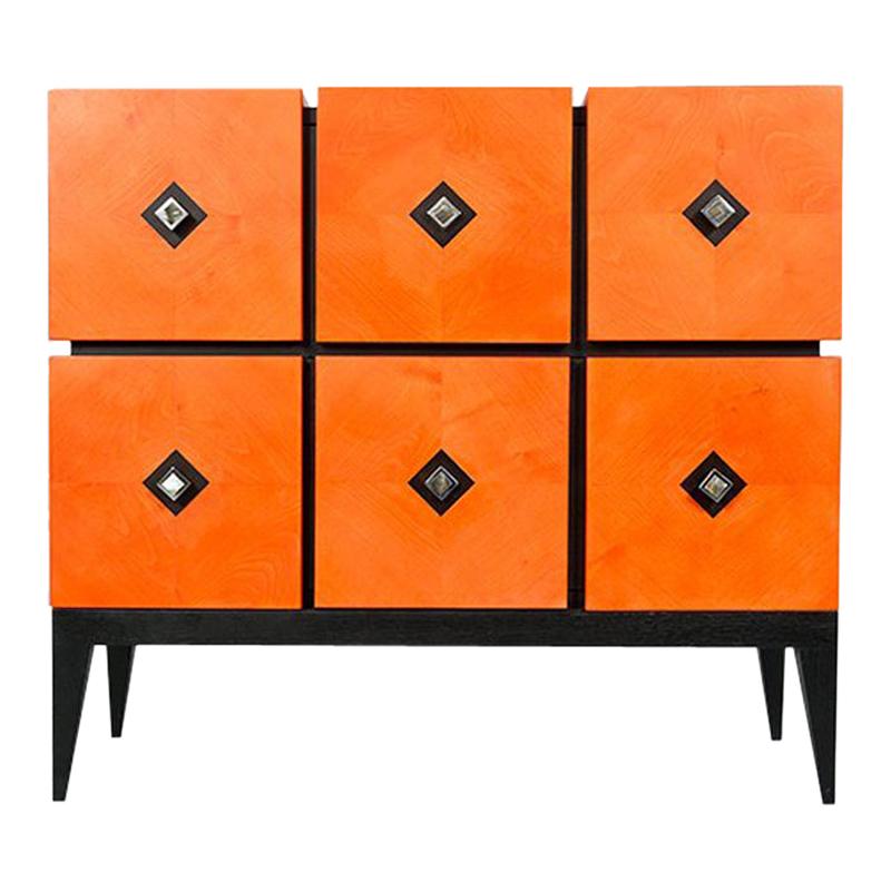 Chest of Drawers "Losange" in Orange Tinted Sycomore Open Is Tow Drawers For Sale