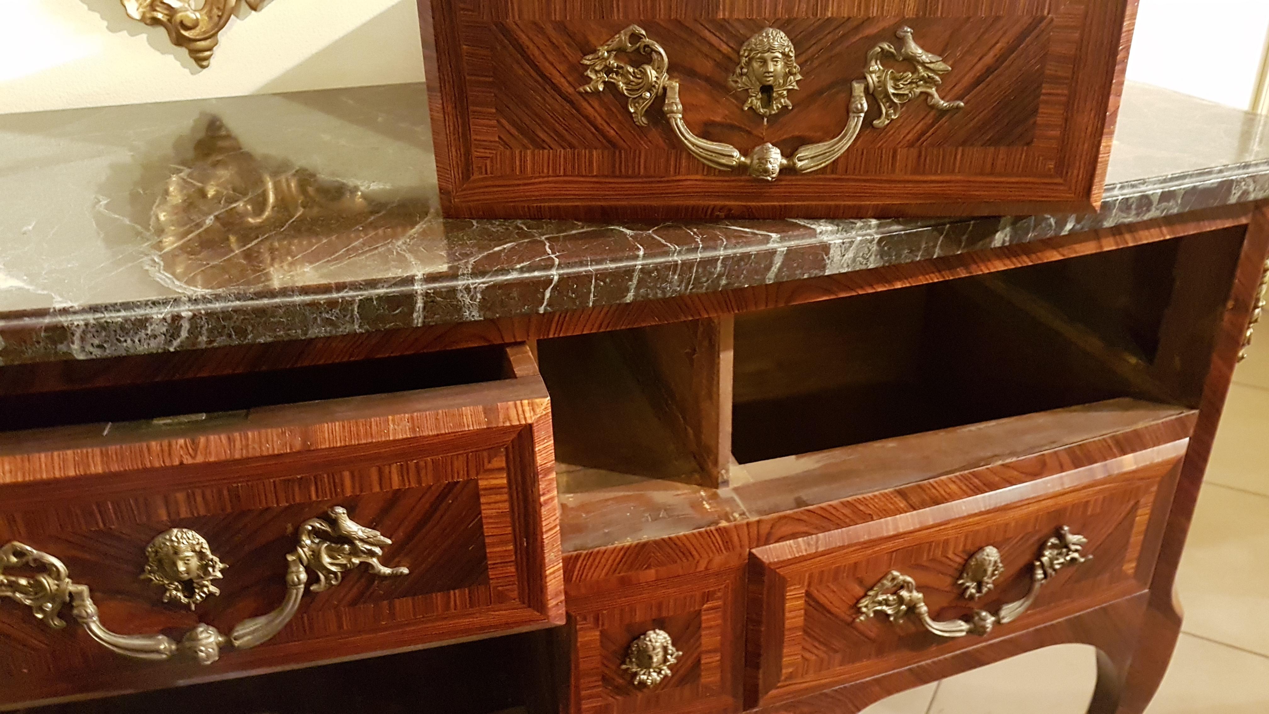 Mid-20th Century Chest of Drawers Louis XIV Style in Rosewood with Marble and Bronzes, Italy 1950 For Sale