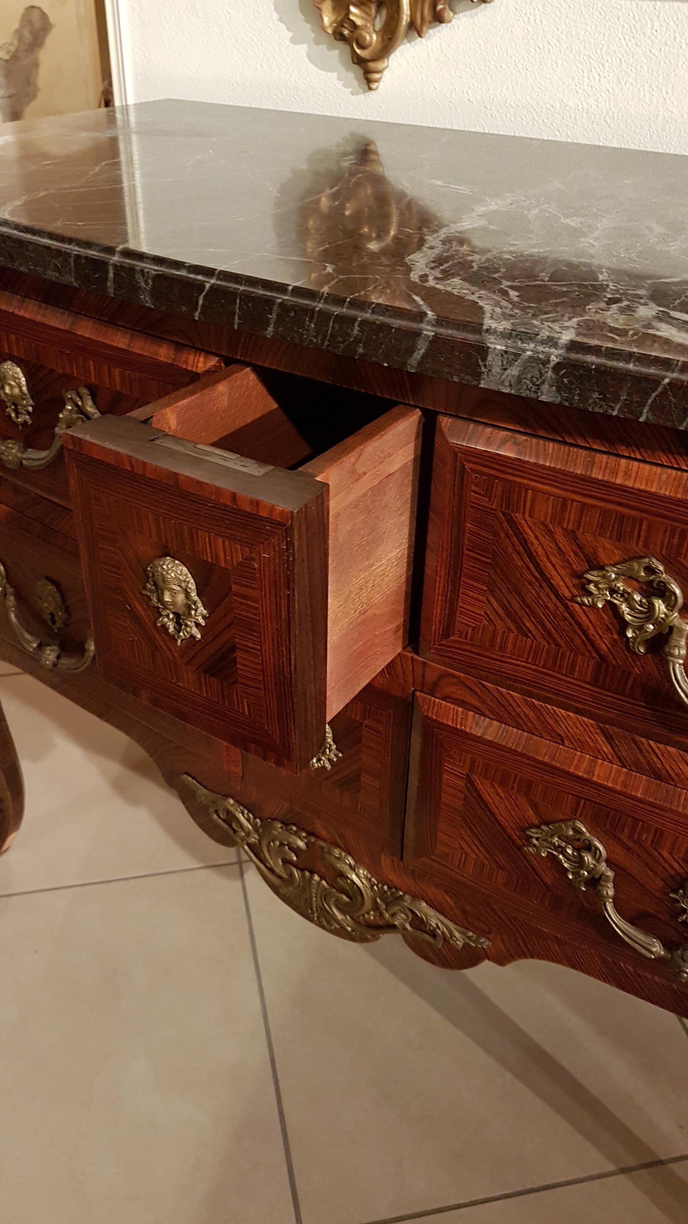 Chest of Drawers Louis XIV Style in Rosewood with Marble and Bronzes, Italy 1950 For Sale 1