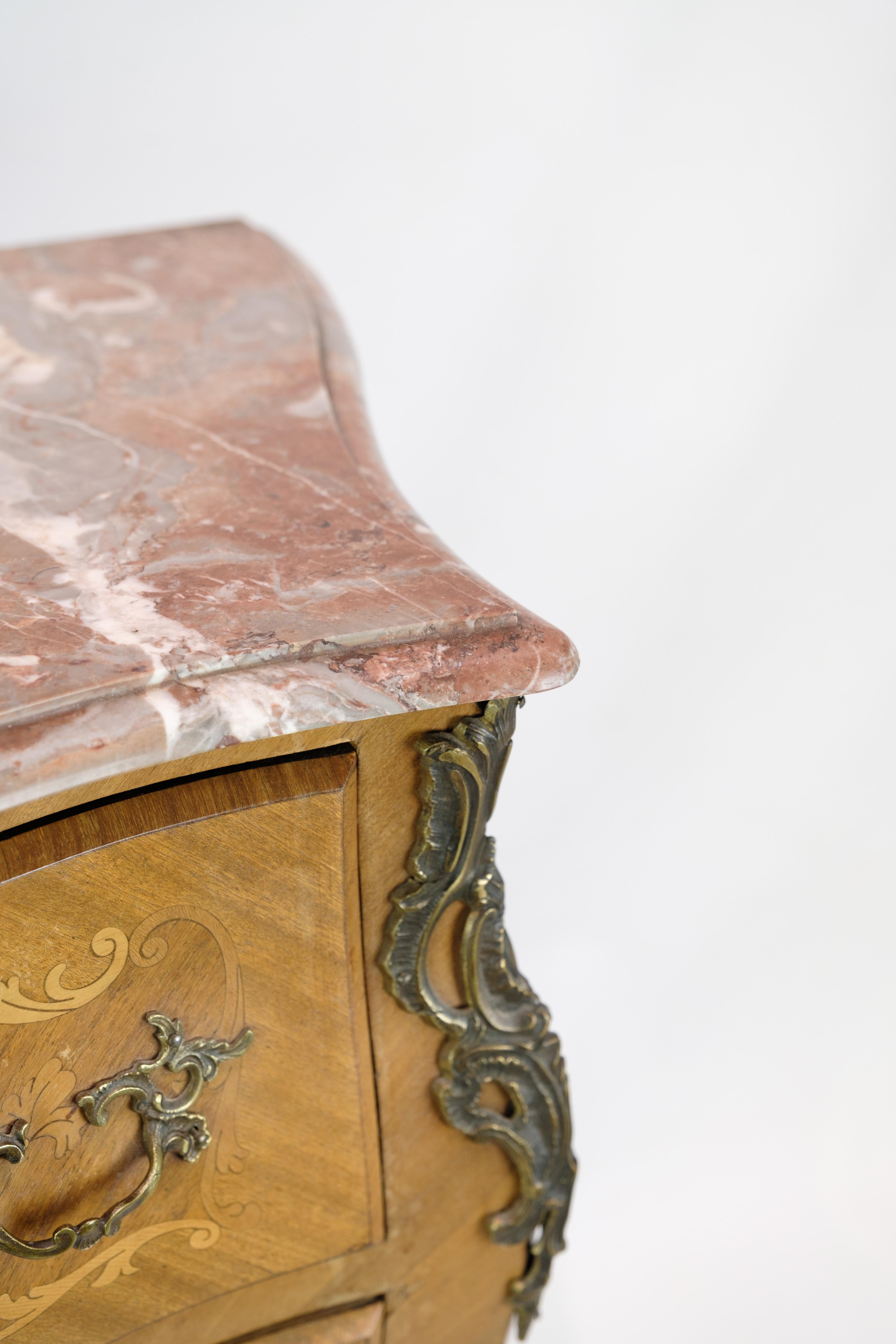 Rococo Chest Of Drawers Made In Walnut With A Marble Top From 1860s For Sale