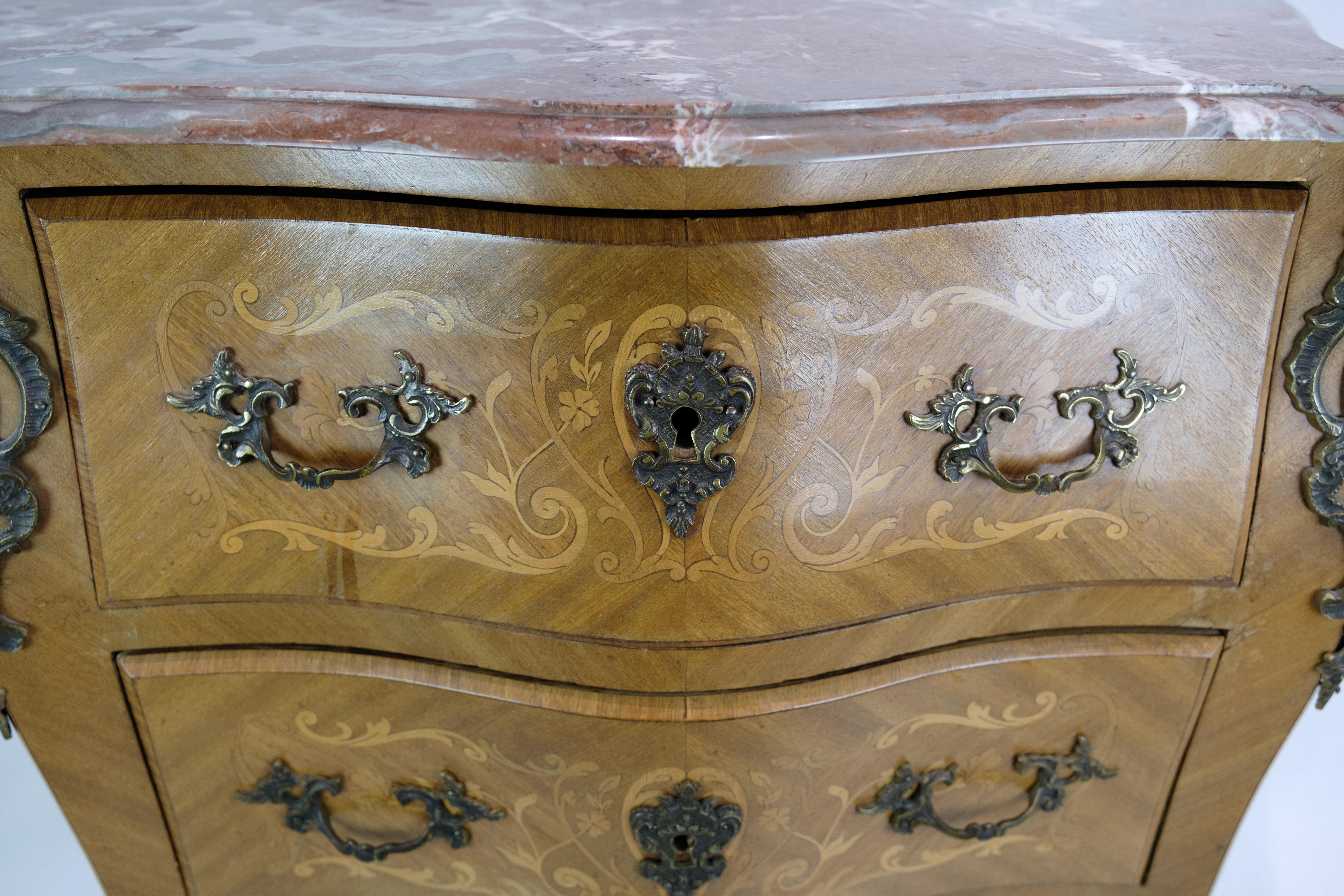 Danish Chest Of Drawers Made In Walnut With A Marble Top From 1860s For Sale