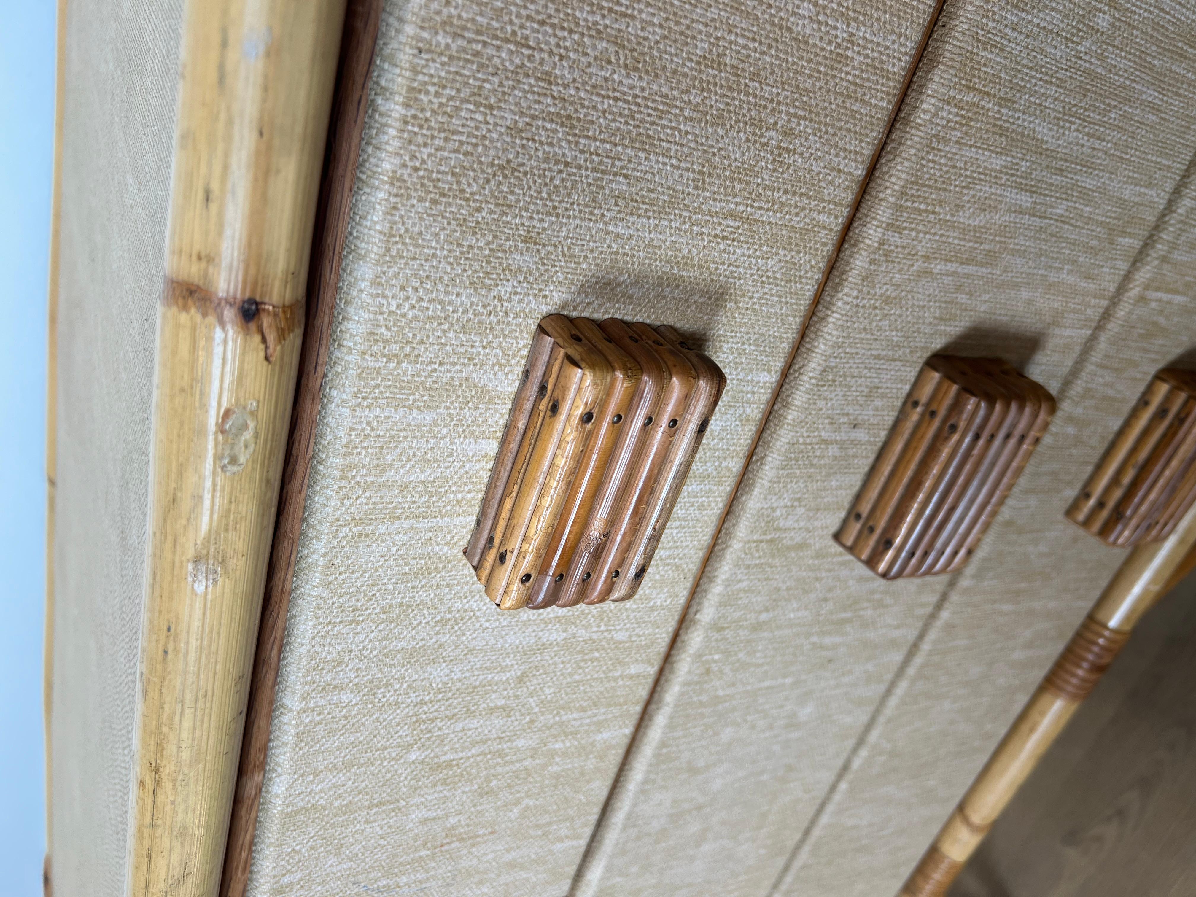 Cassettiera in bambù, rattan, legno e rafia di Audoux Minet in vendita 3