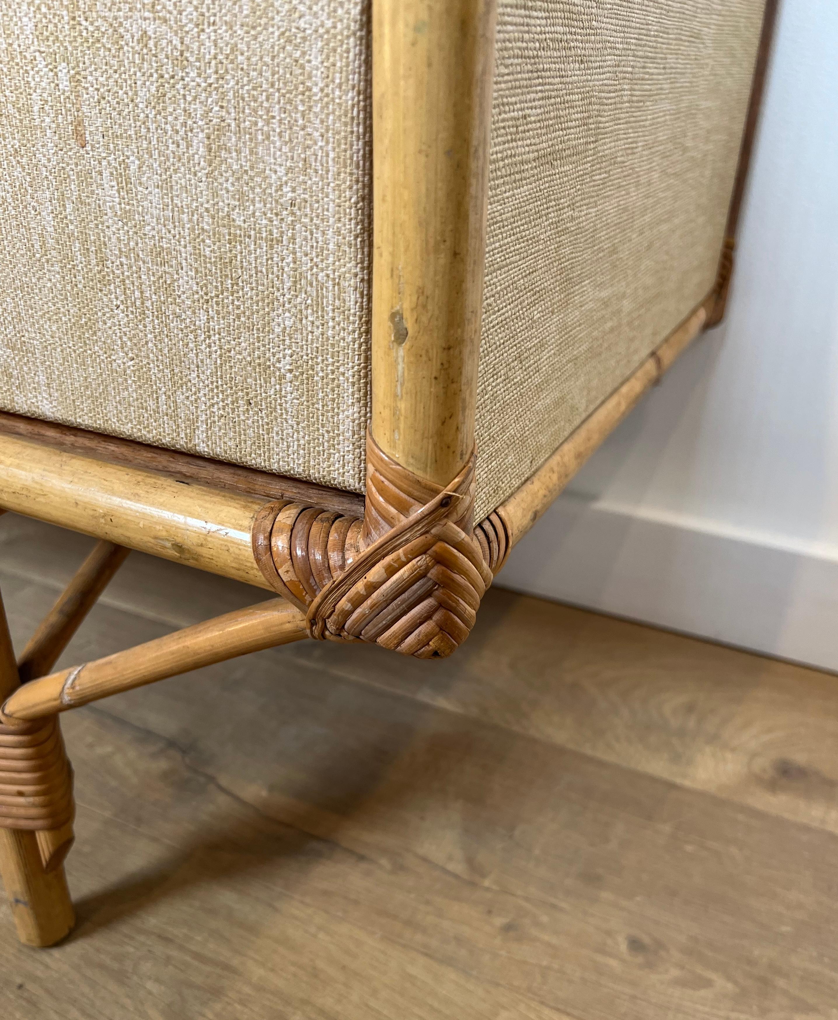 Cassettiera in bambù, rattan, legno e rafia di Audoux Minet in vendita 11