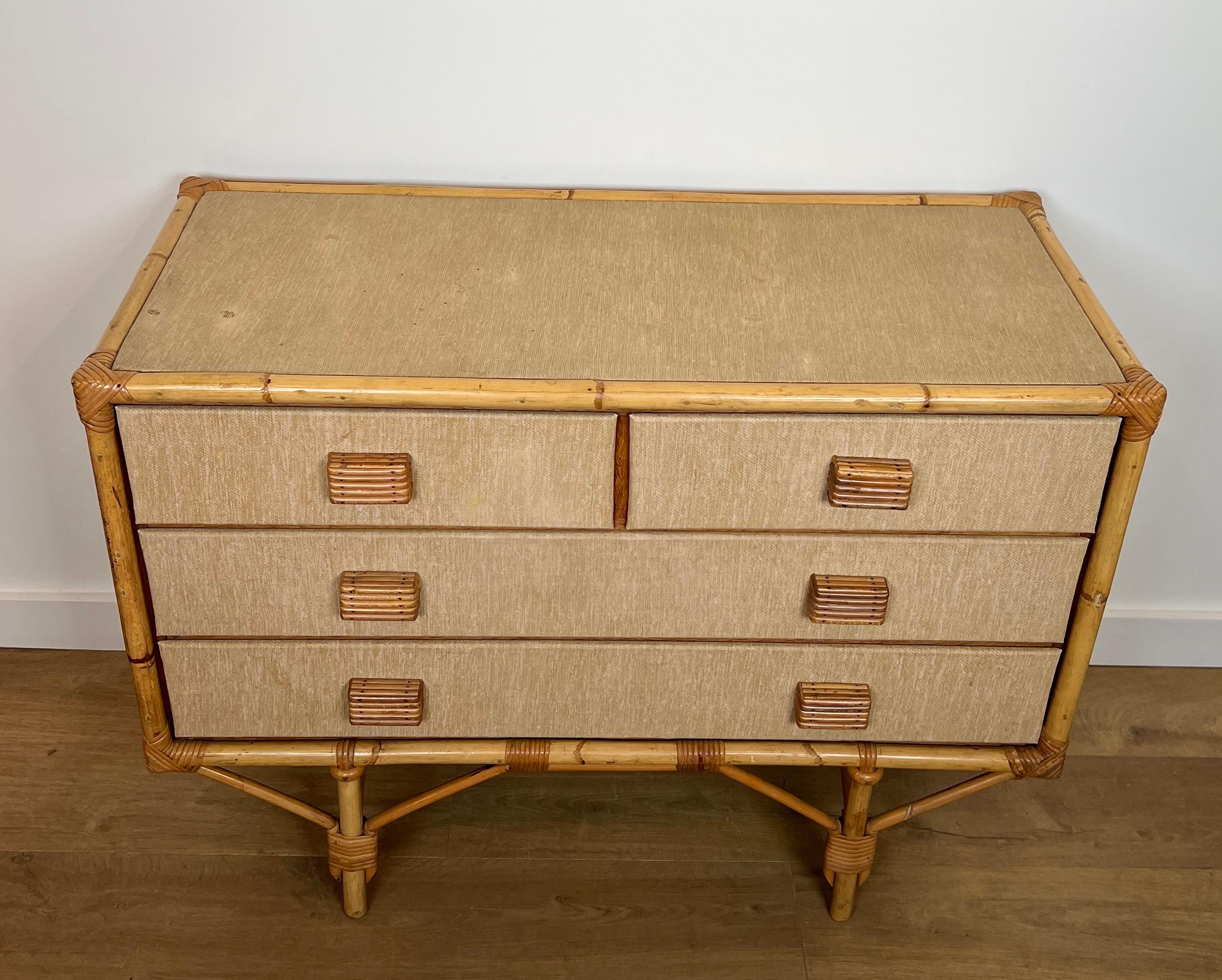 Cassettiera in bambù, rattan, legno e rafia di Audoux Minet in vendita 13