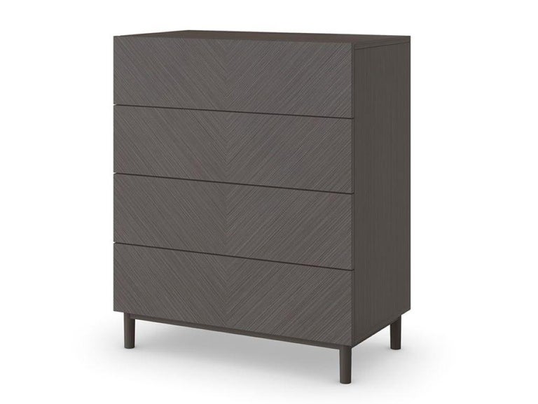 Modern Chest of Drawers Made Solidwood & Ash Grey Venereed Panels Refined Microfiber For Sale