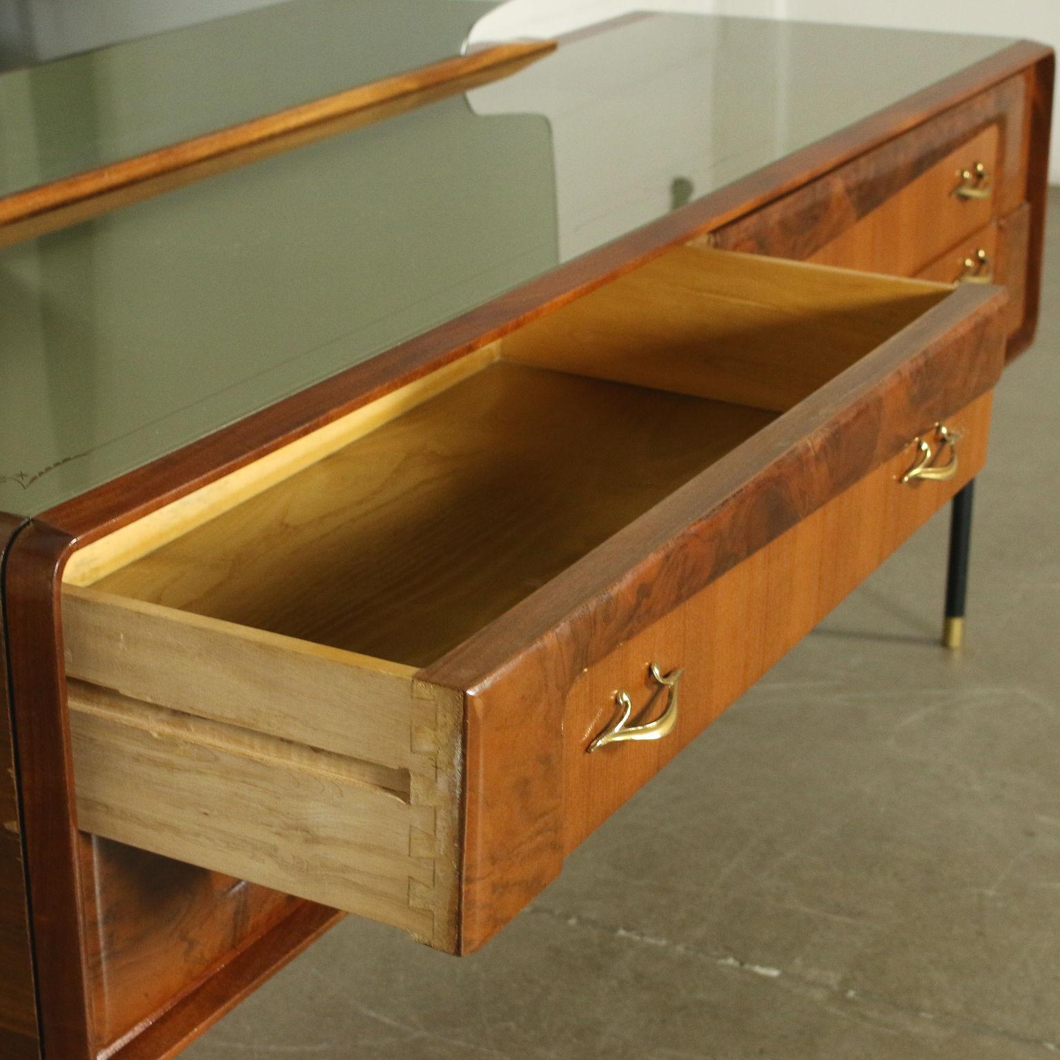 Other Chest of Drawers Mahogany Burr Veneer Mirror Brass Metal, Italy, 1950s-1960s