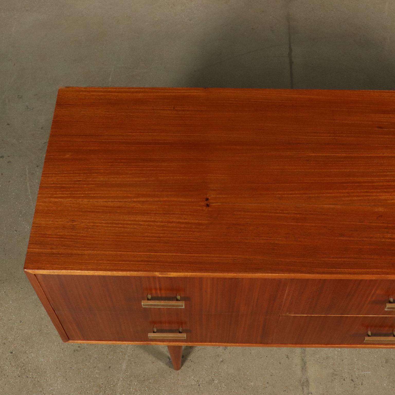 Chest of Drawers Mahogany Veneer Brass Vintage, Italy, 1950s 1