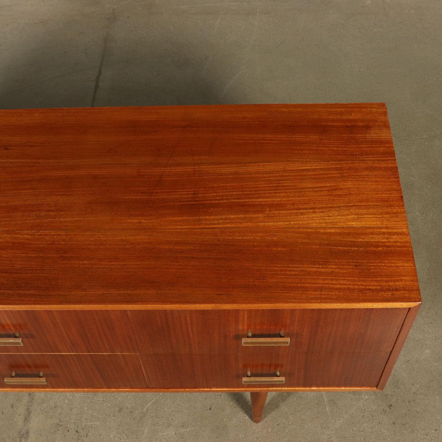 Chest of Drawers Mahogany Veneer Brass Vintage, Italy, 1950s 2